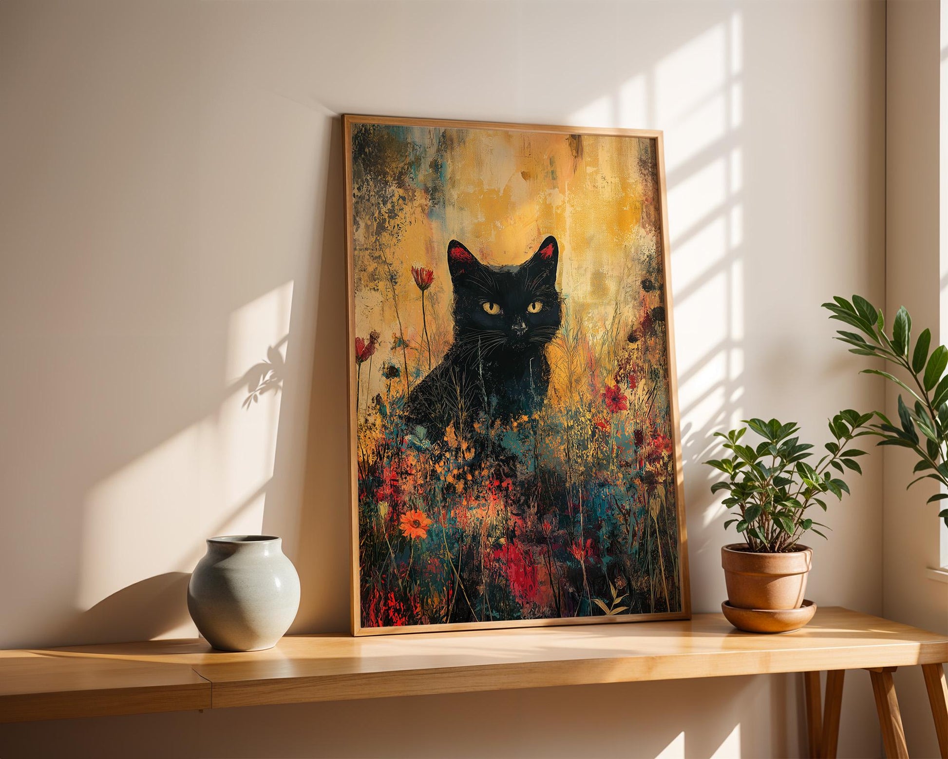 Gallery Wall Art | Abstract Floral Cat Poster