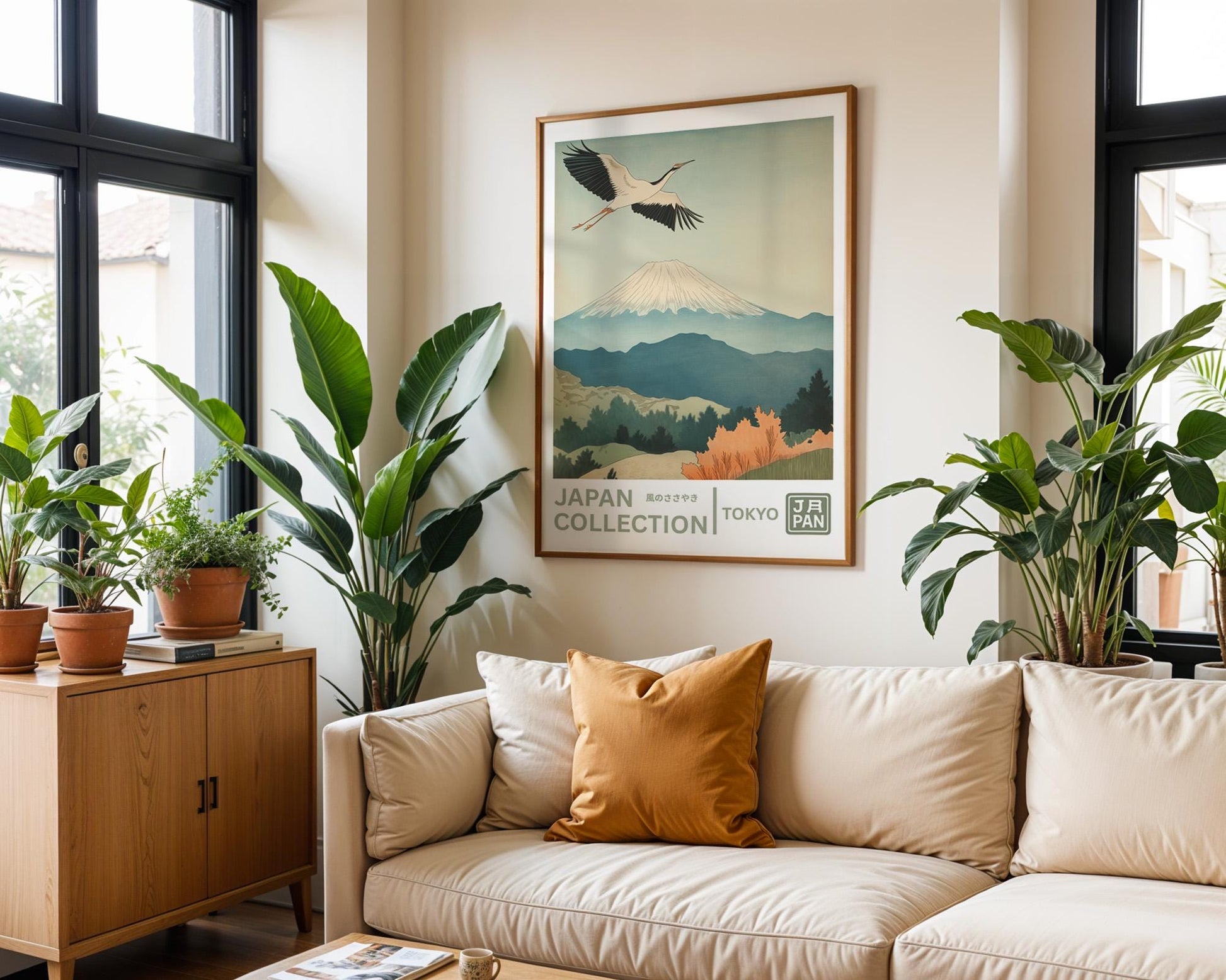 Japanese Wall Art Print | Mount Fuji Art & Japanese Crane Poster