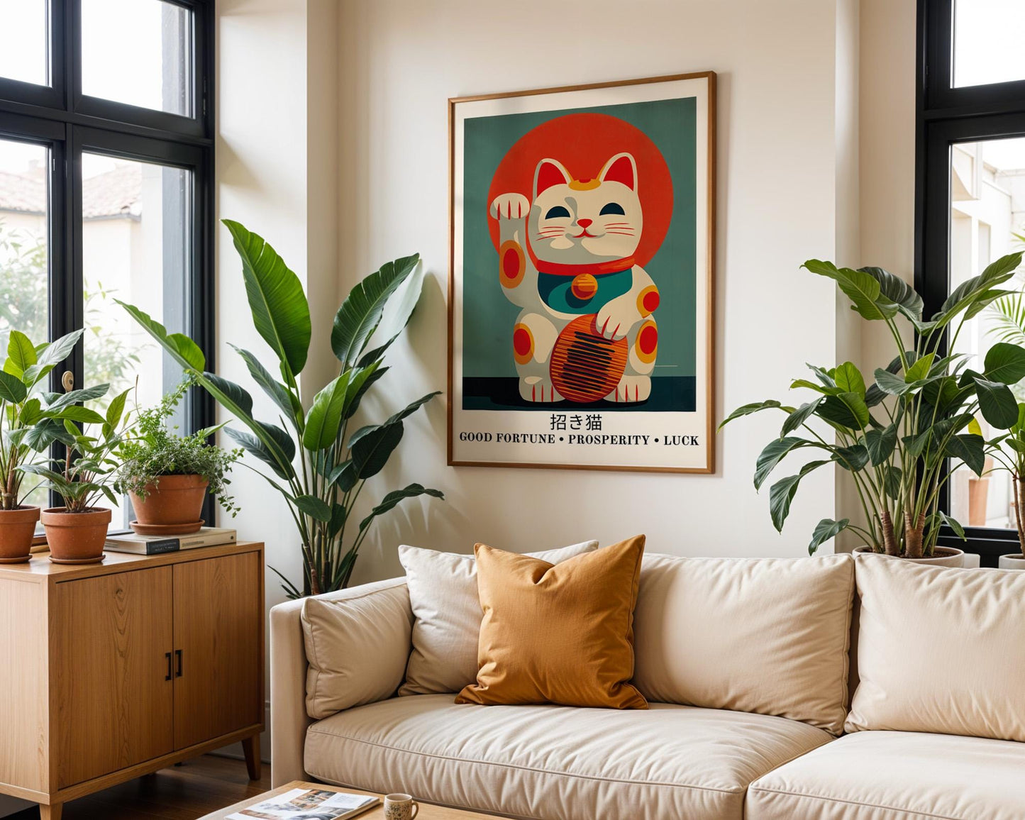 Japanese Wall Art | Japanese Lucky Cat Maneki Neko Art Print