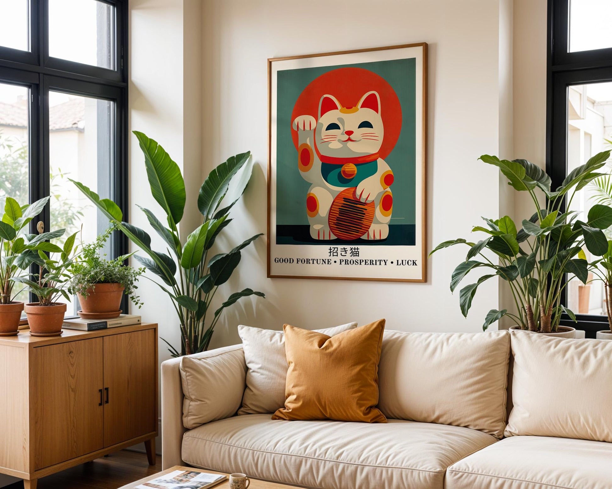 Japanese Wall Art | Japanese Lucky Cat Maneki Neko Art Print