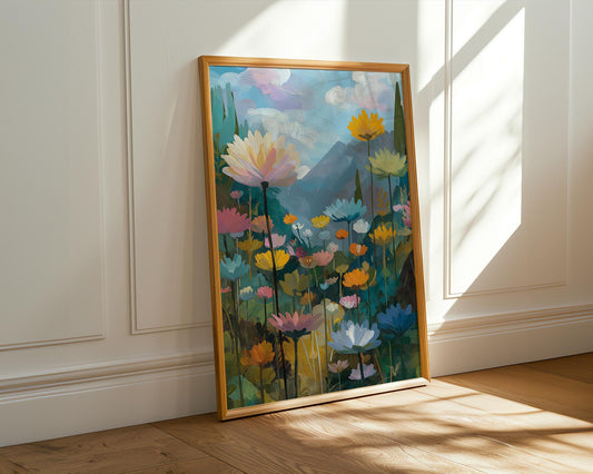 Maximalist Floral Wall Art | Abstract Boho Mountain Meadow Print