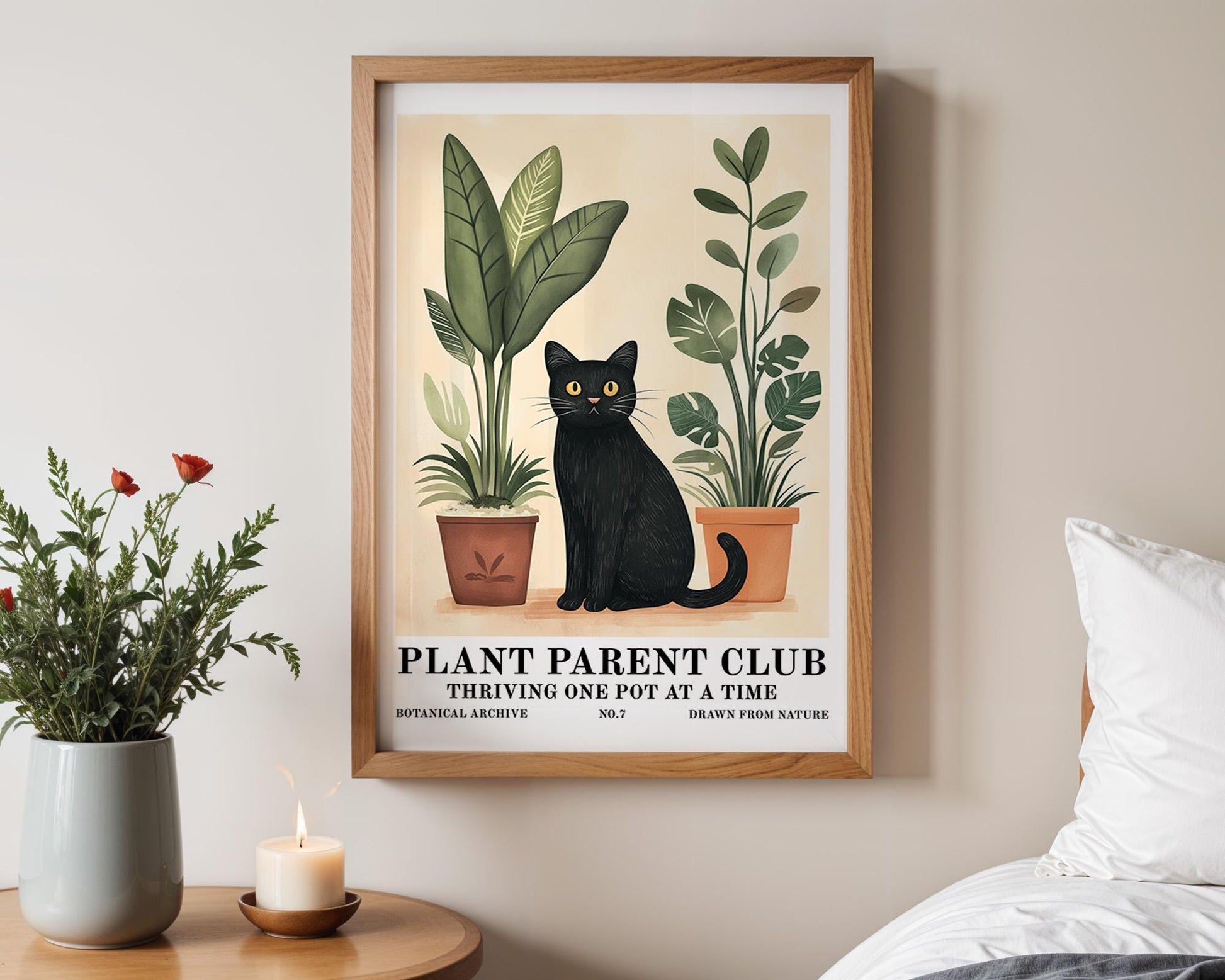 Flower Wall Decor | Black Cat Houseplant Poster