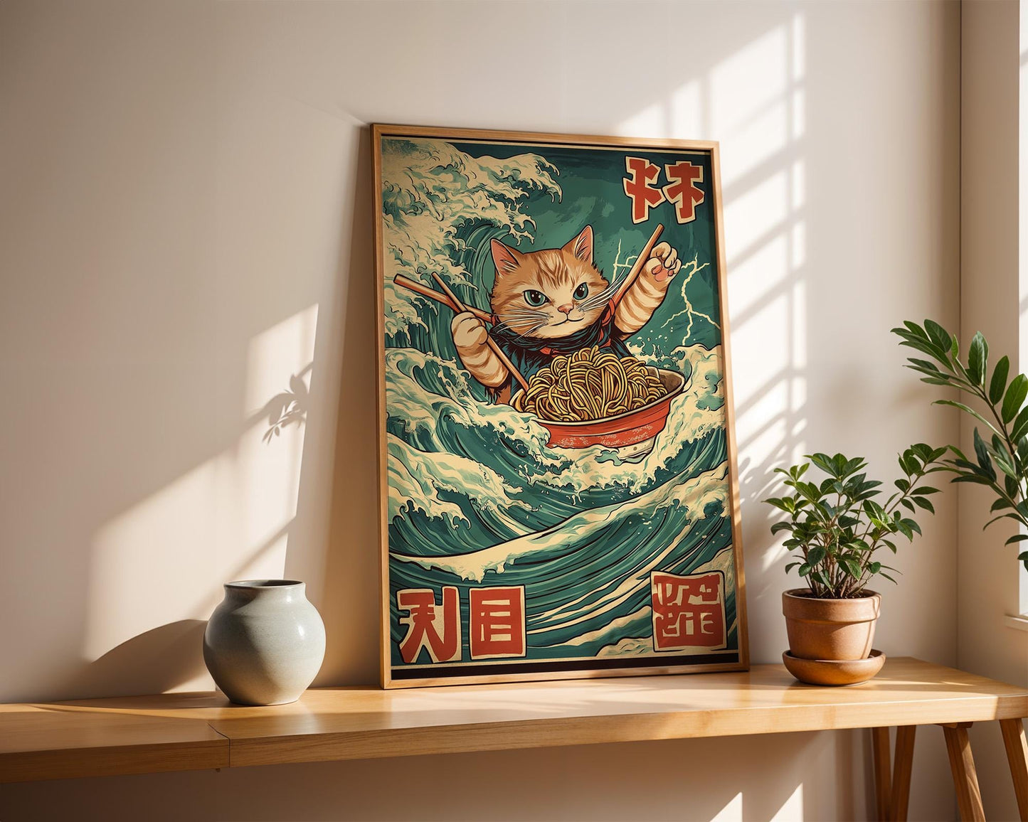 Japanese Wall Art | Samurai Cat Ramen Poster
