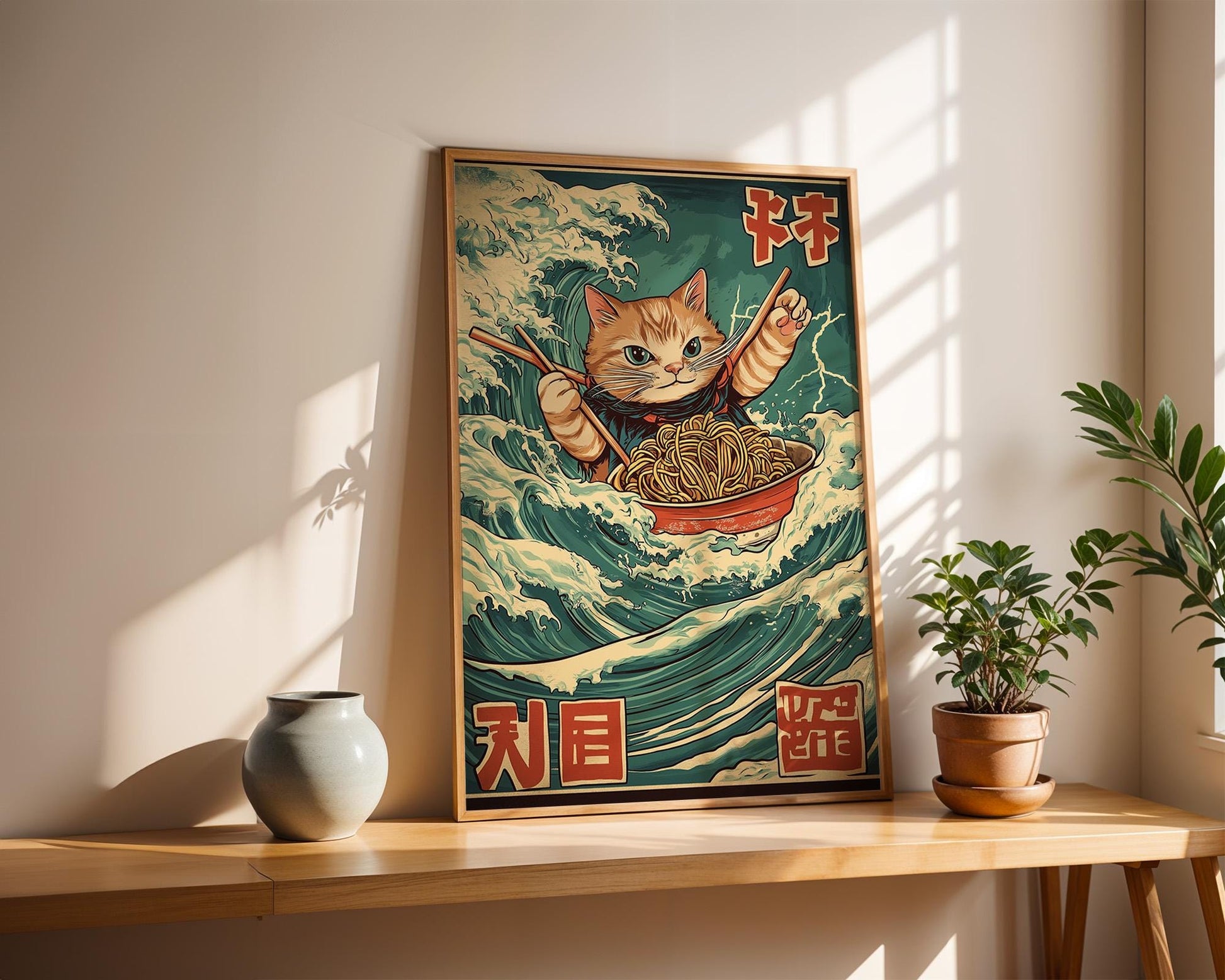 Japanese Wall Art | Samurai Cat Ramen Poster