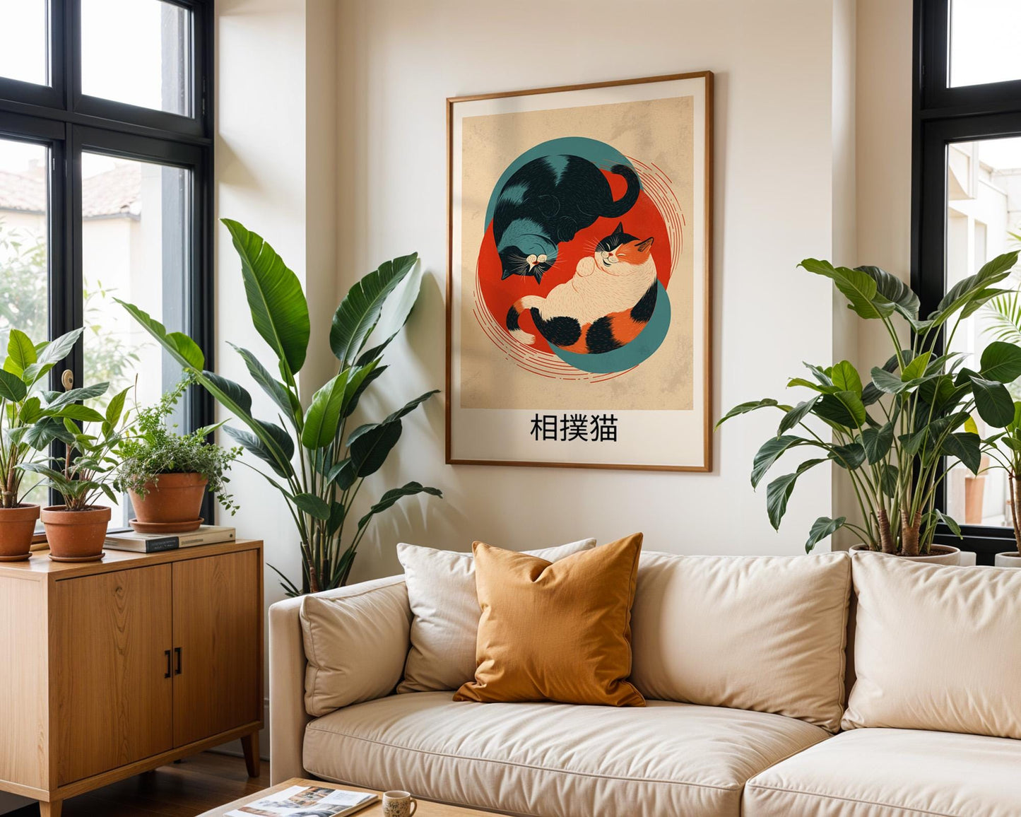 Japanese Wall Art | Japanese Sumo Wrestling Cats Art Print