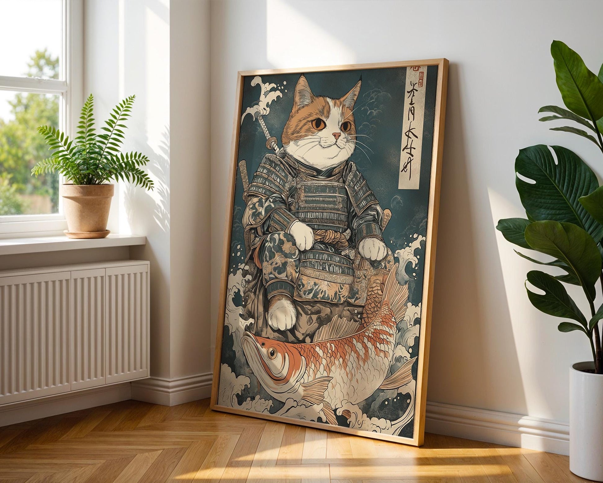 Japanese Wall Art | Japanese Samurai Cat Poster