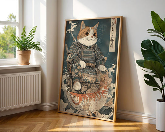 Japanese Wall Art | Japanese Samurai Cat Poster