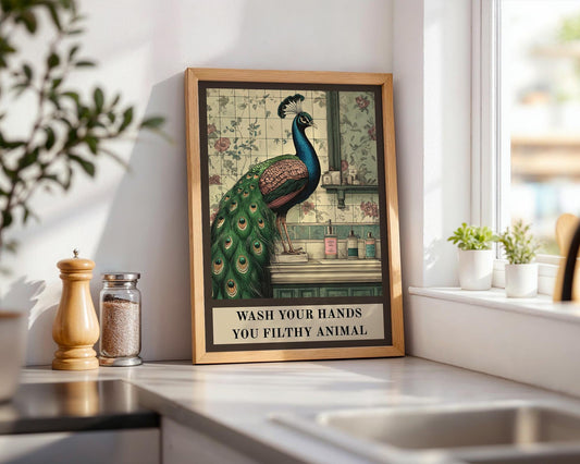 Bathroom Wall Art | Vintage Peacock Decor