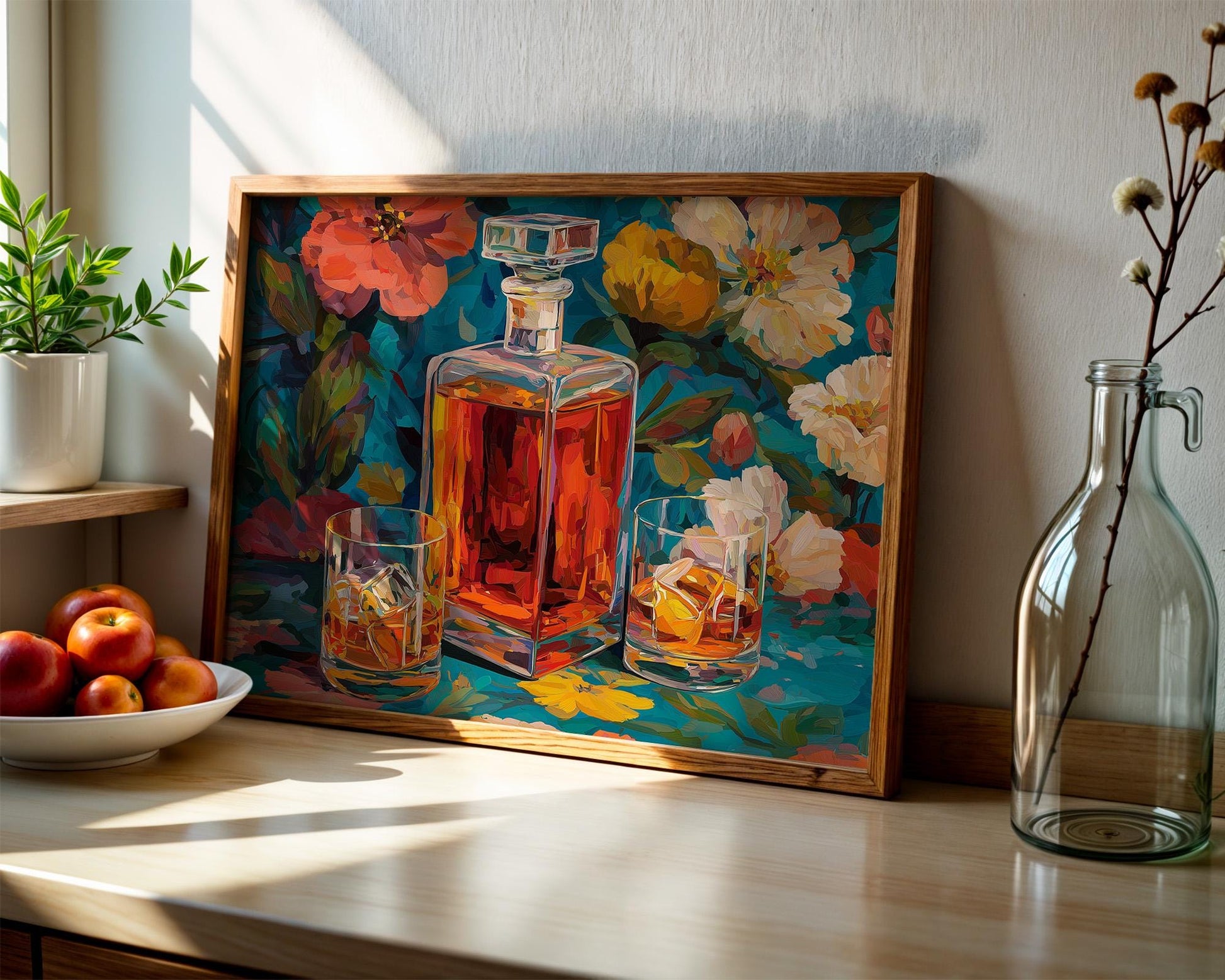 Kitchen Wall Art | Maximalist Whisky Bottle Art