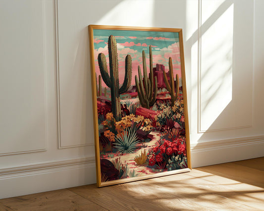 Maximalist Floral Wall Art | Vibrant Desert Cactus Print