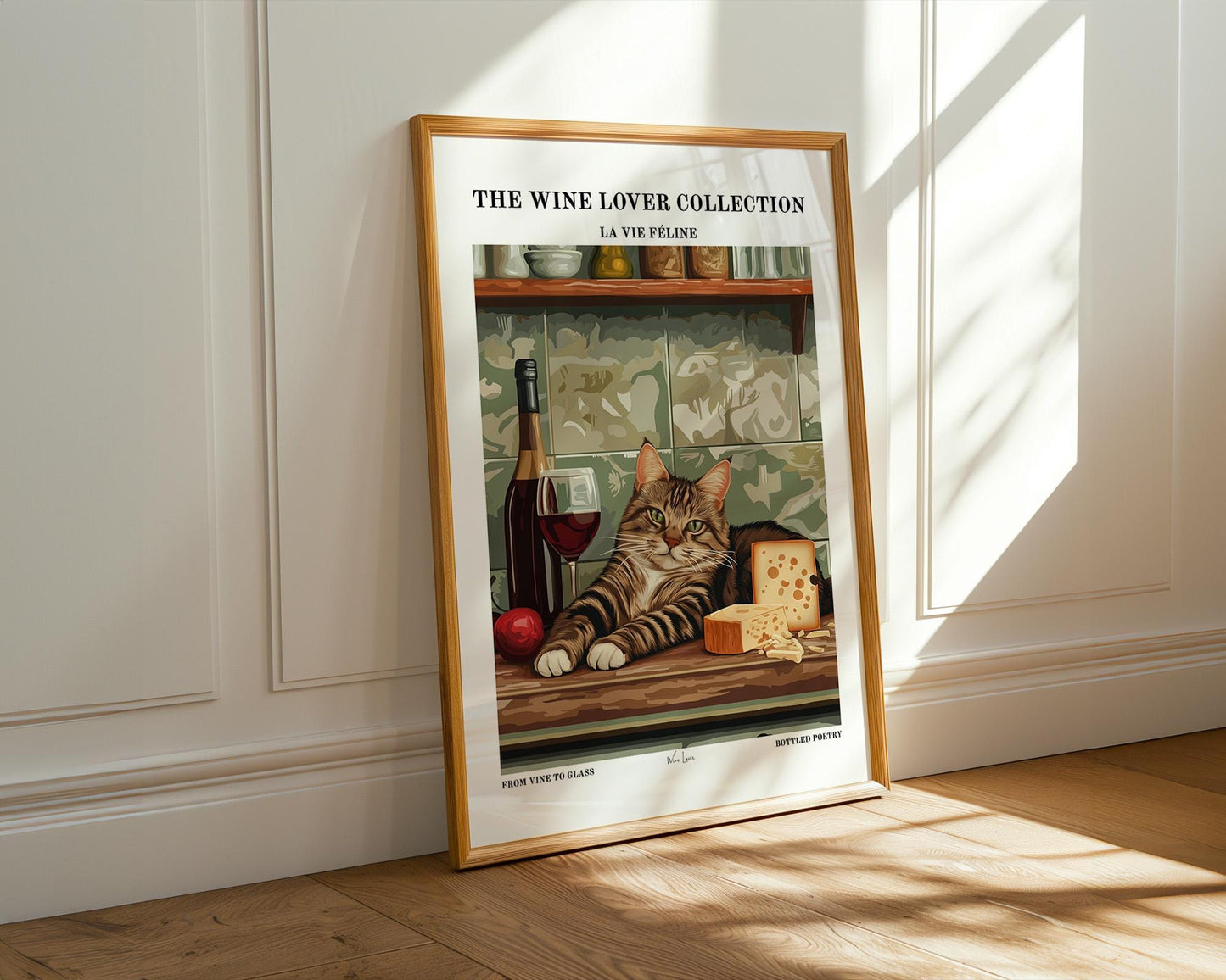 Kitchen Wall Art | Cat, Wine and Cheese Art