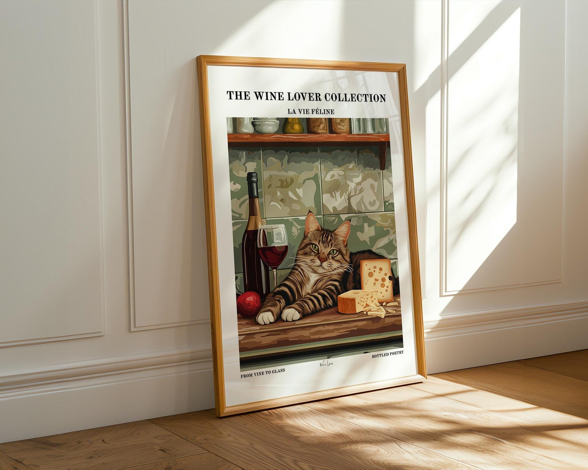 Kitchen Wall Art | Cat, Wine and Cheese Art