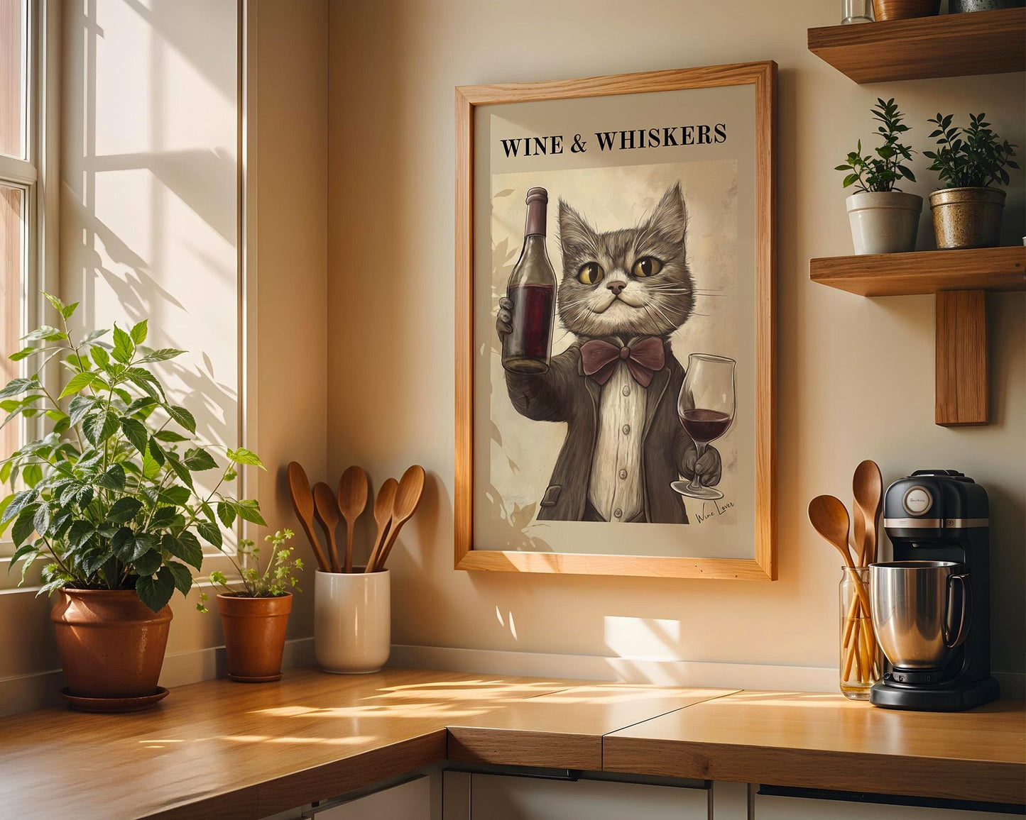 Kitchen Wall Art | Wine & Whiskers Cat