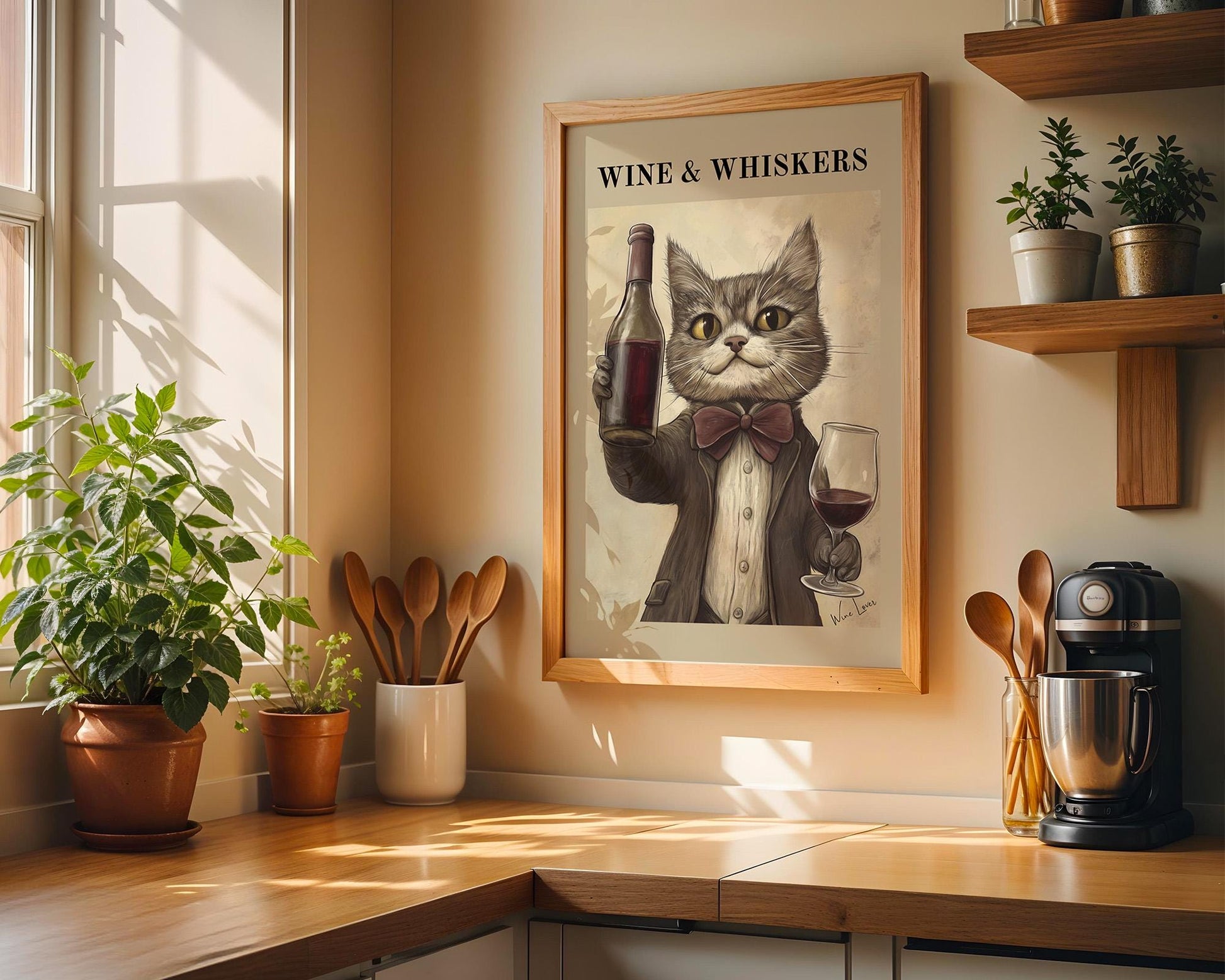 Kitchen Wall Art | Wine & Whiskers Cat