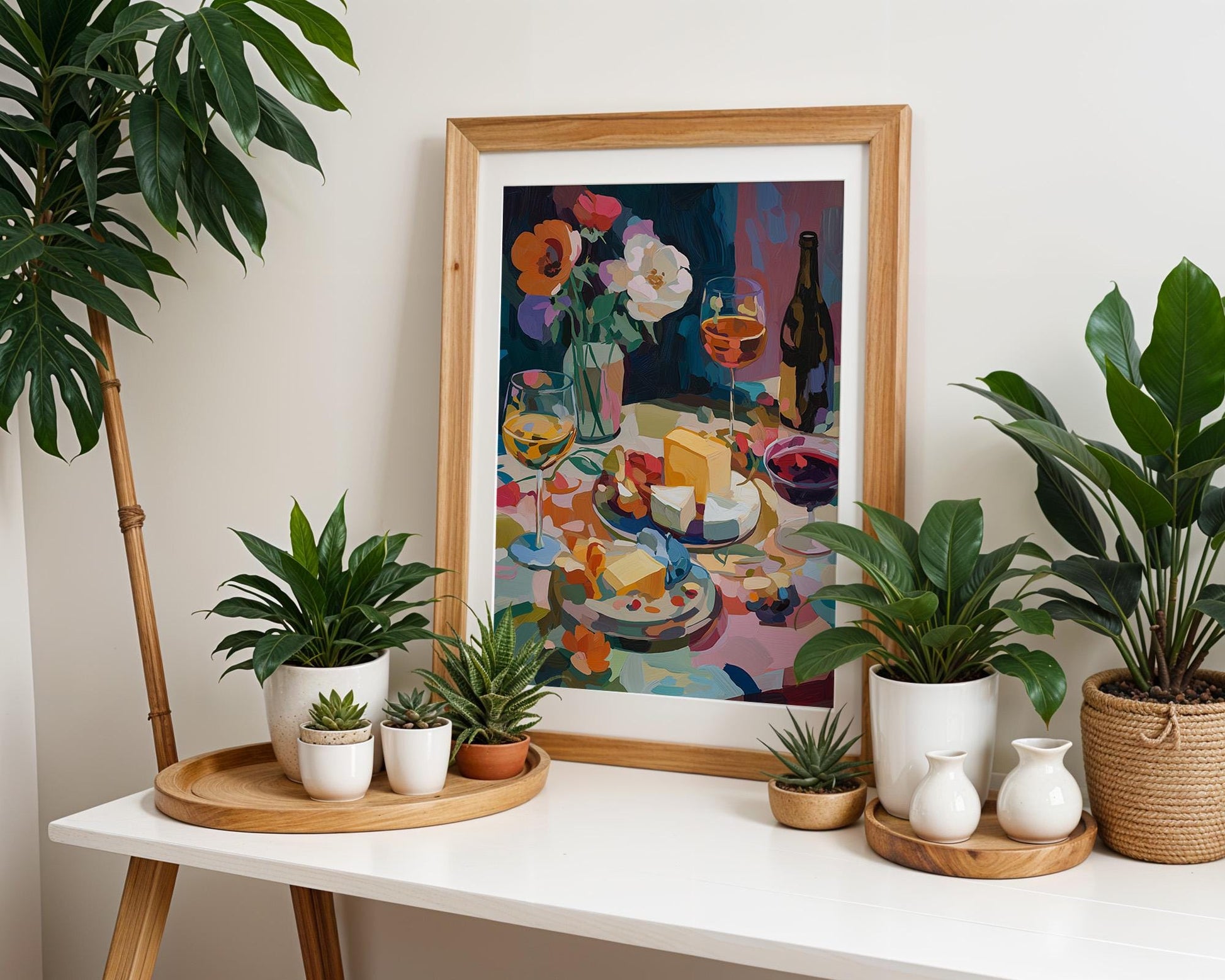 Kitchen Wall Art | Floral Wine and Cheese Print