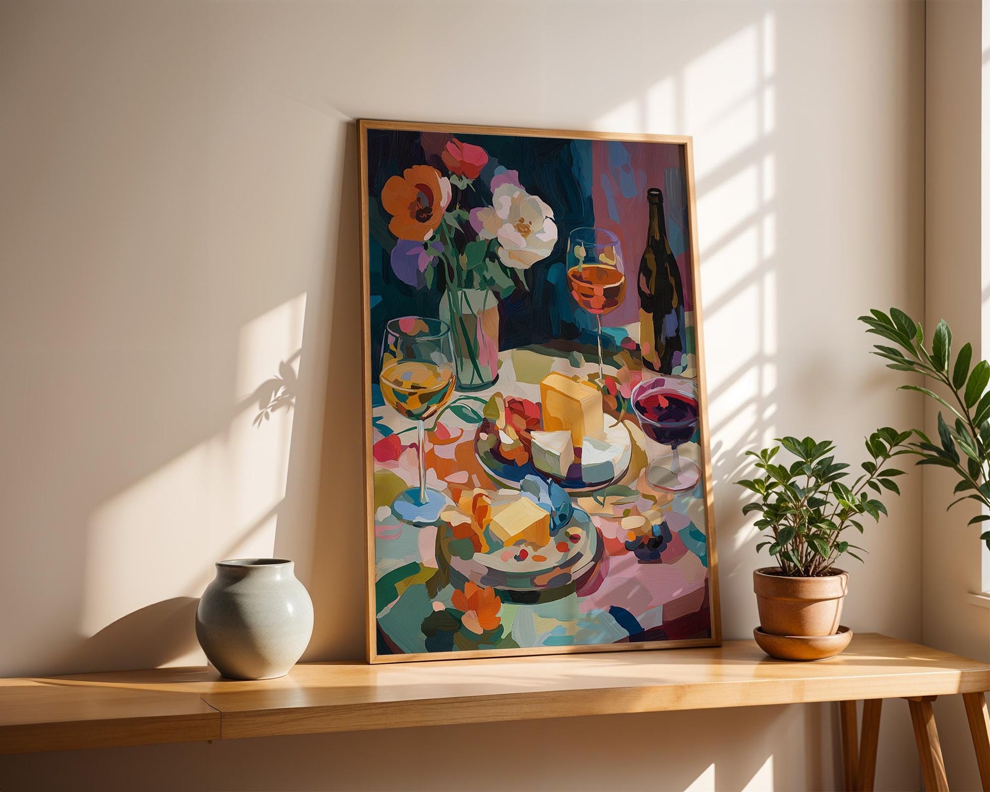 Kitchen Wall Art | Floral Wine and Cheese Print