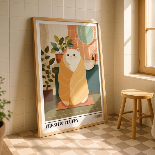 Bathroom Wall Art | Colorful Cat Bathroom Art Print