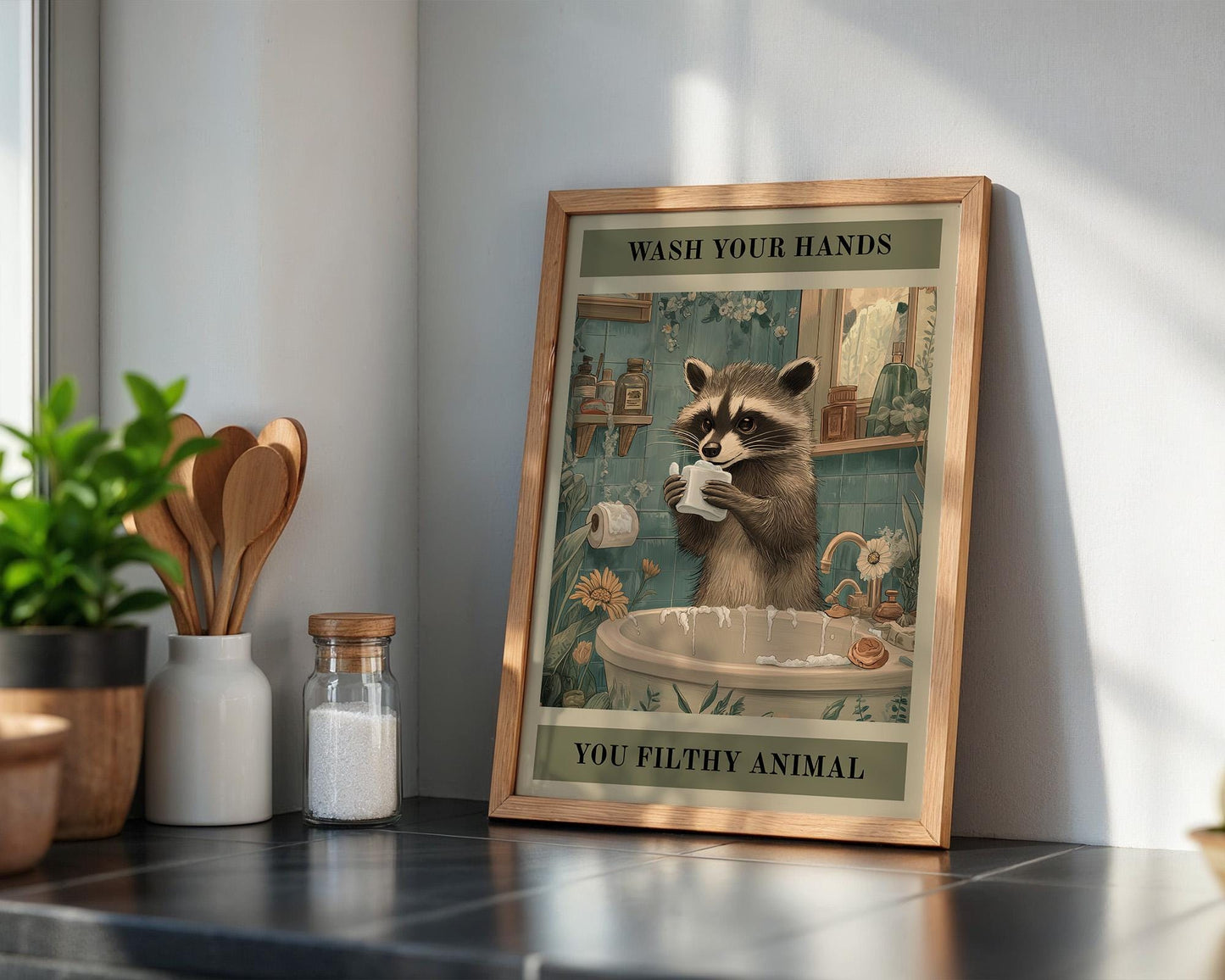 Bathroom Wall Art | Funny Raccoon Bathroom Decor