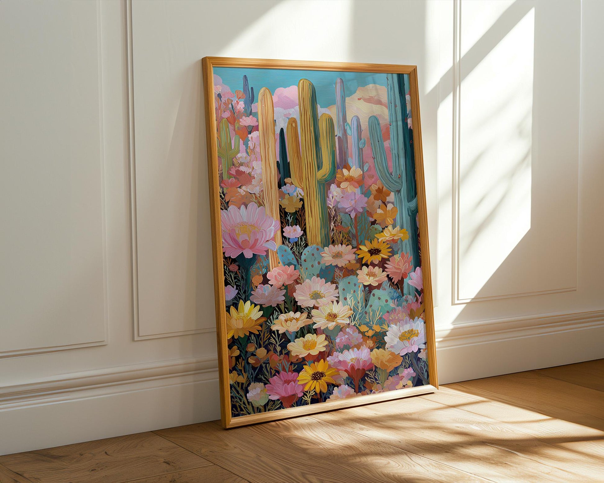 Maximalist Floral Wall Art | Vibrant Cactus Print Abstract Boho Decor