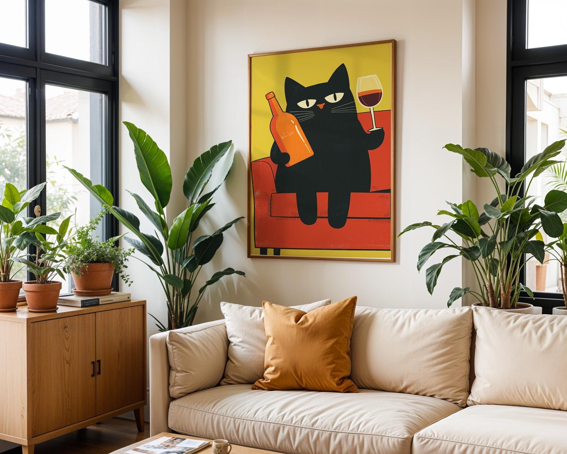 Kitchen Wall Art | Black Cat Wine Art