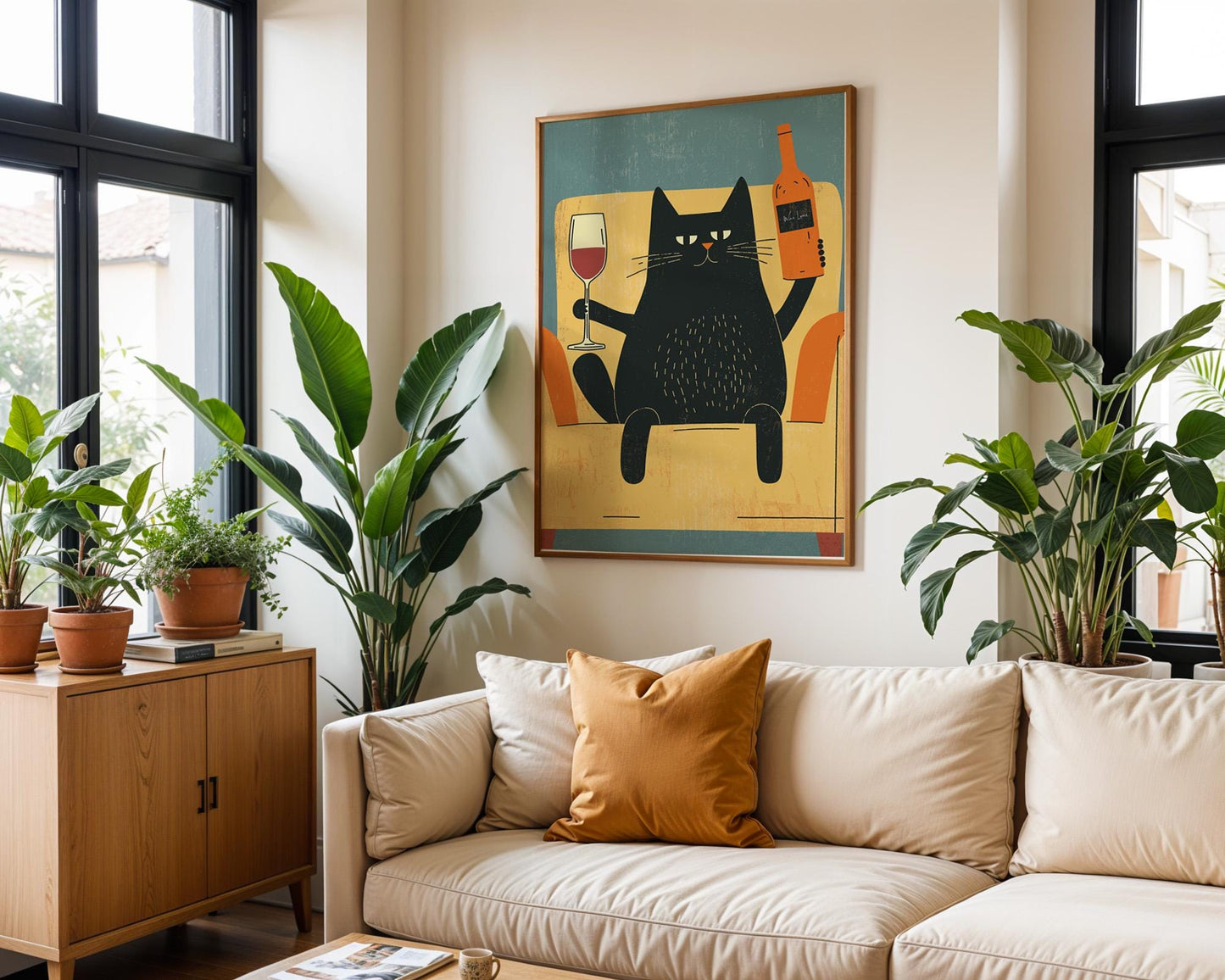 Kitchen Wall Art | Black Cat Wine Art