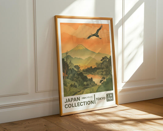 Japanese Wall Art | Ukiyo-e Crane & Mt. Fuji Artwork