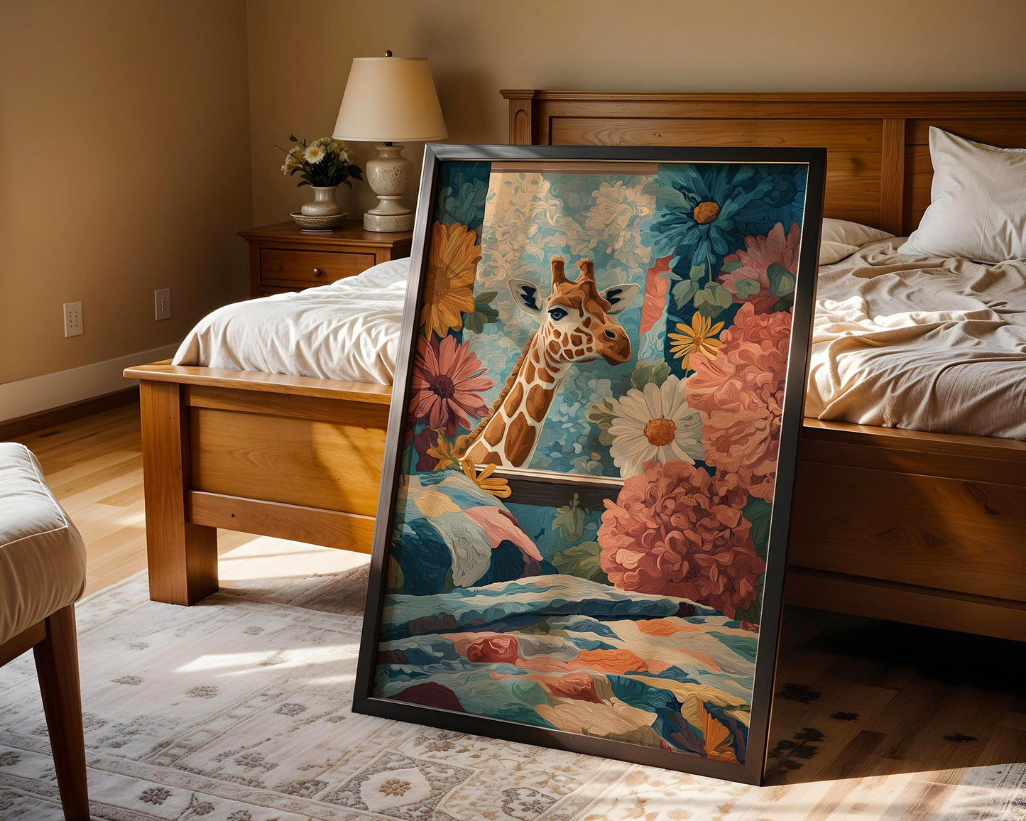 Dopamine Decor | Giraffe Quirky Animal Floral Print