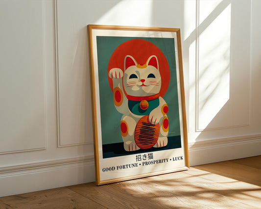 Japanese Wall Art | Japanese Lucky Cat Maneki Neko Art Print