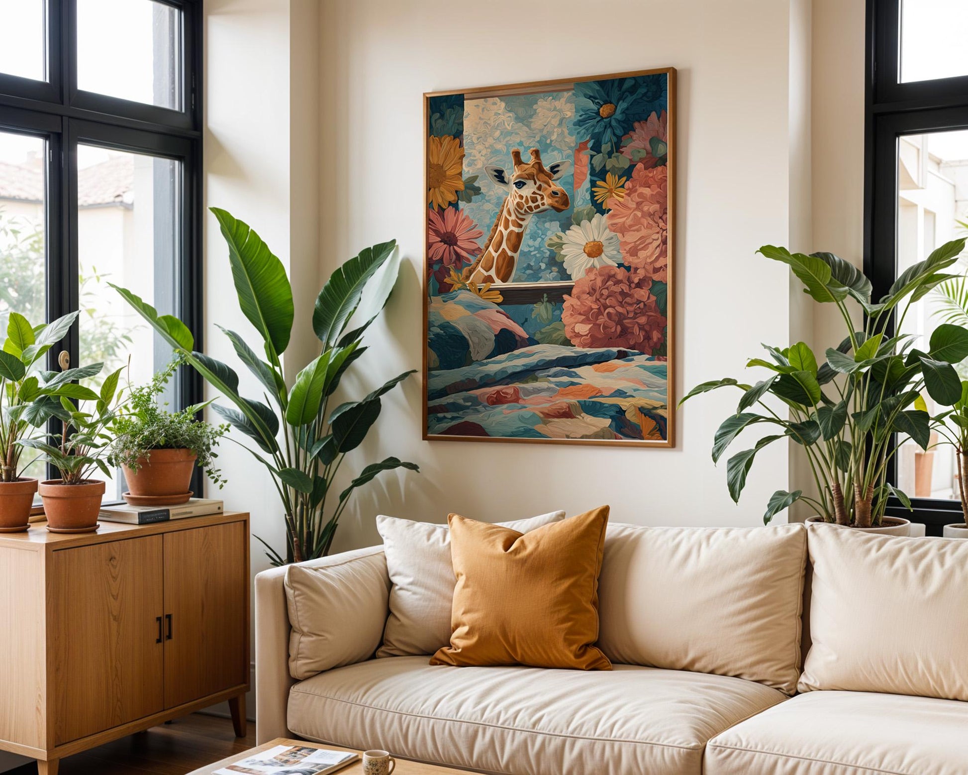 Dopamine Decor | Giraffe Quirky Animal Floral Print