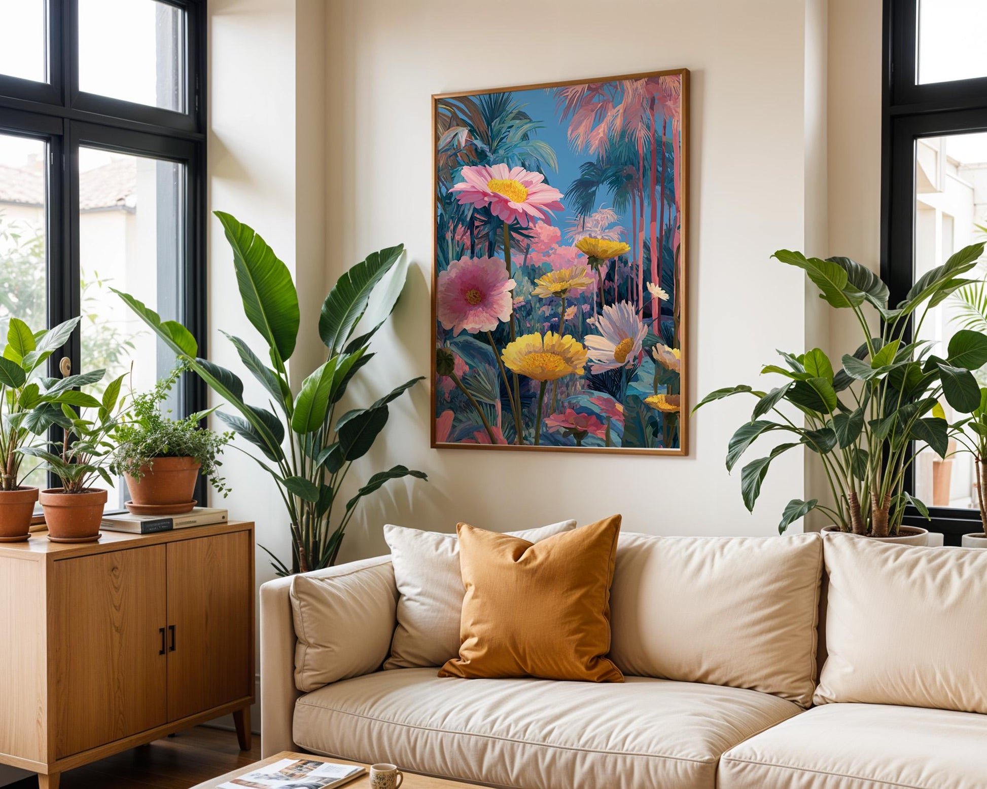 Maximalist Floral Wall Art | Vibrant Abstract Desert Oasis Print