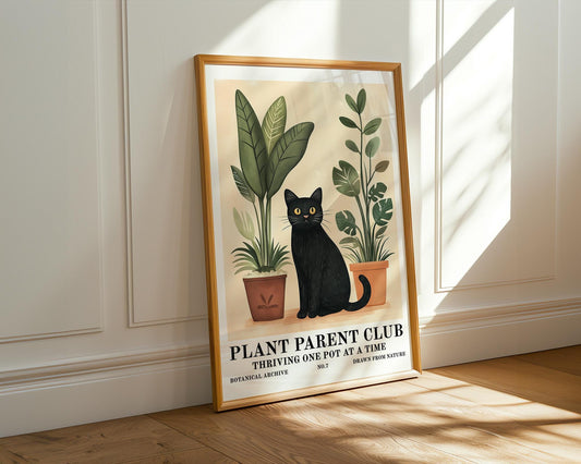 Flower Wall Decor | Black Cat Houseplant Poster