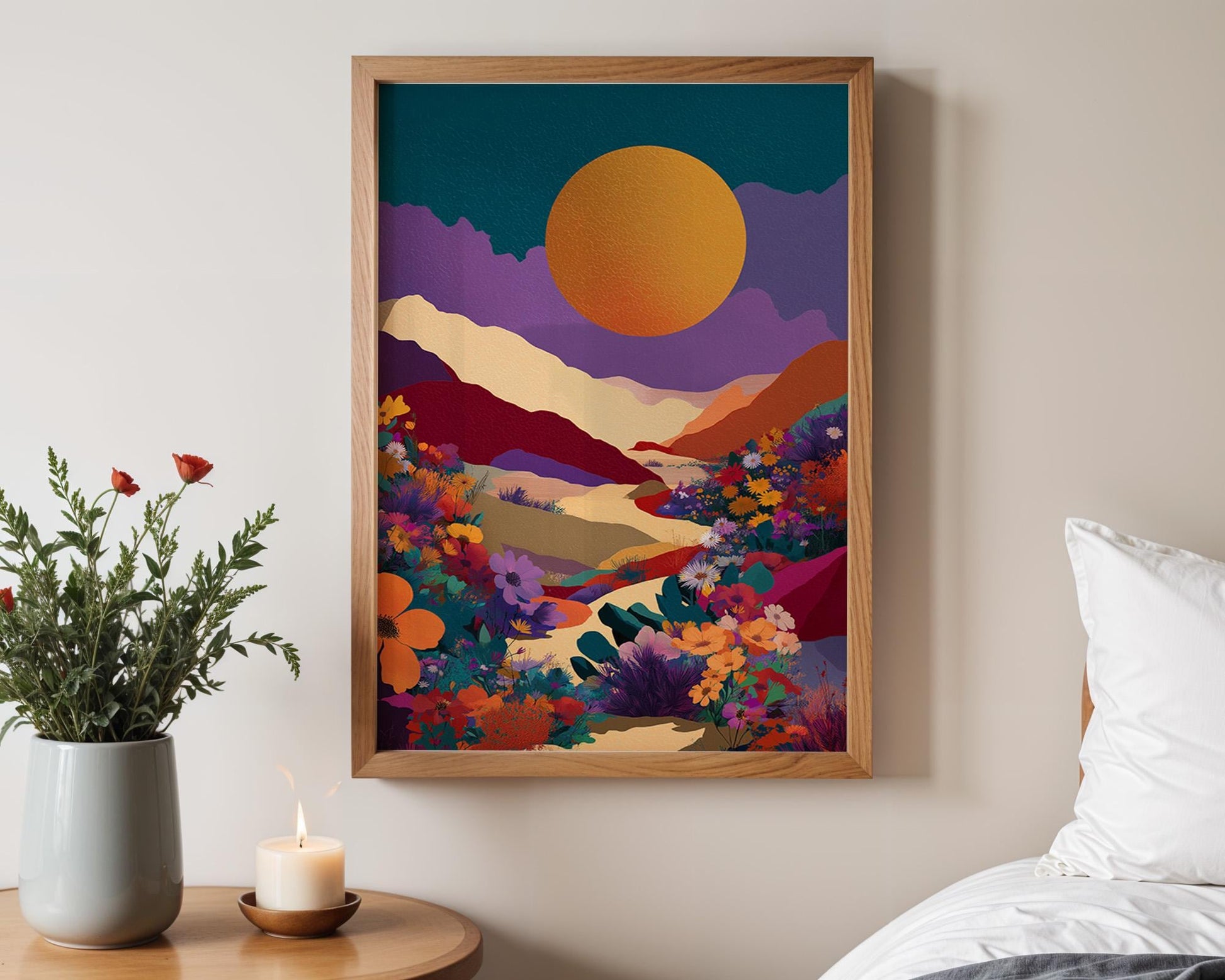 Maximalist Floral Wall Art | Abstract Desert Sunrise Boho Print