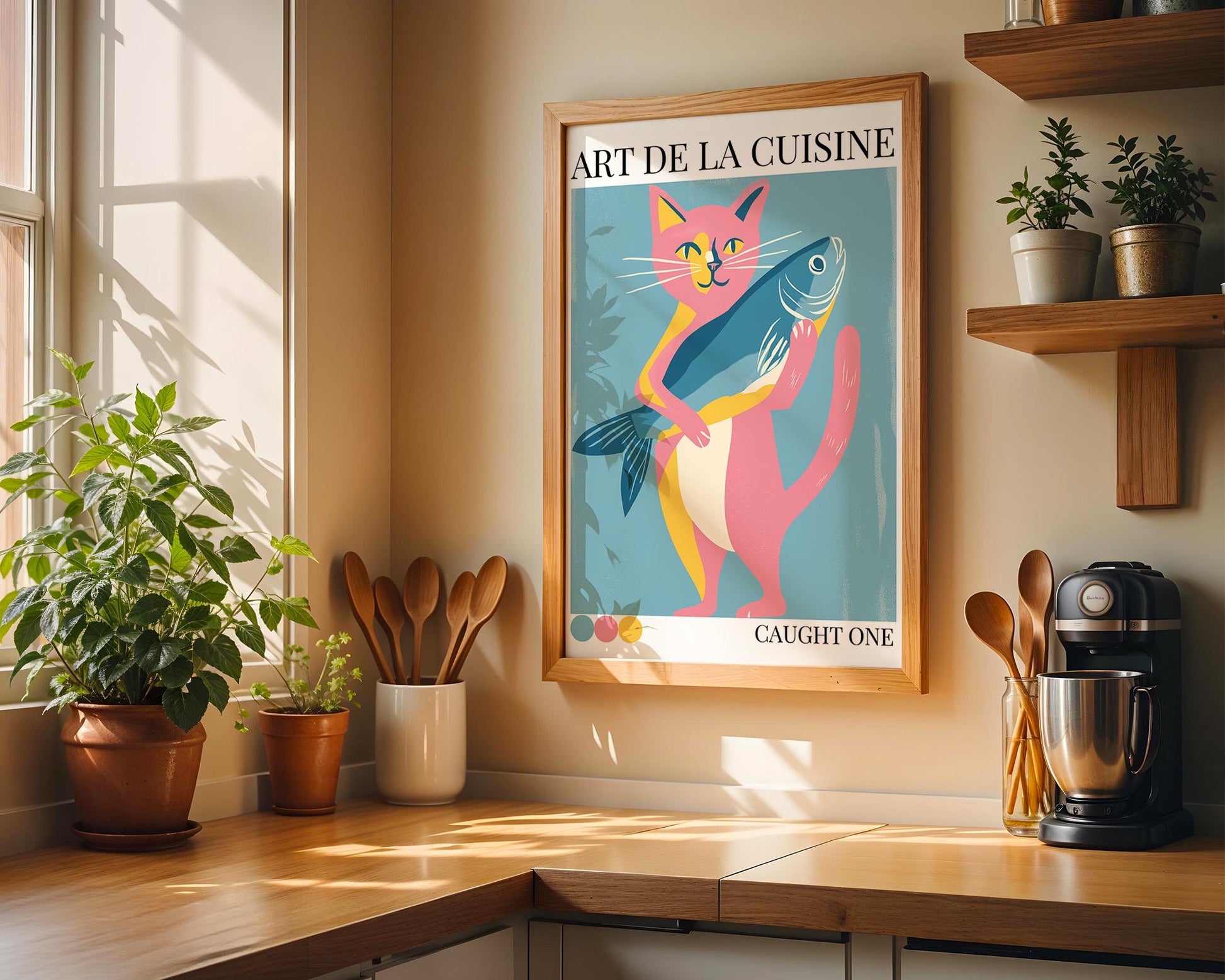 Kitchen Wall Art | Cat and Fish Poster Print