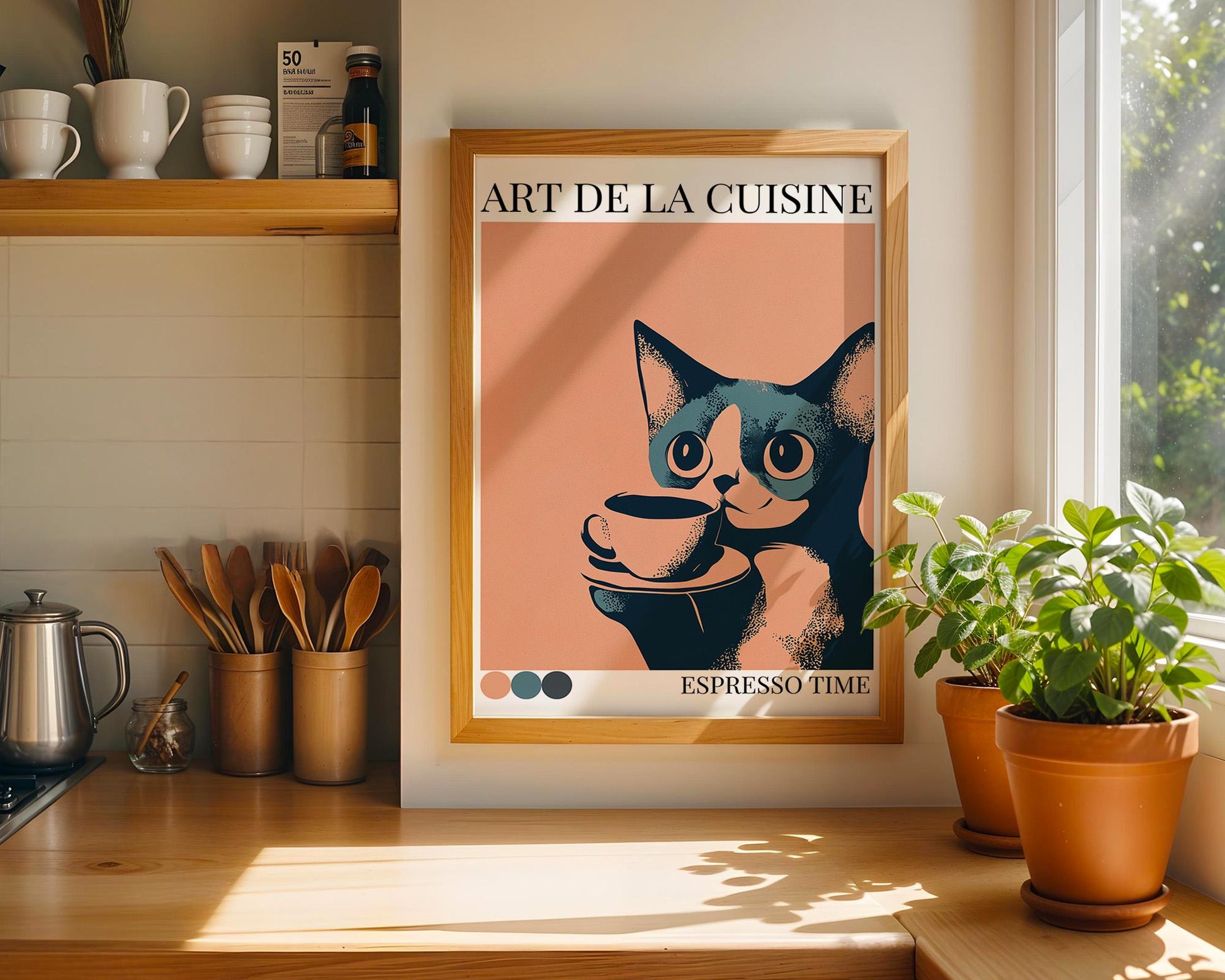 Kitchen Wall Art | Colorful Cat Coffee Poster