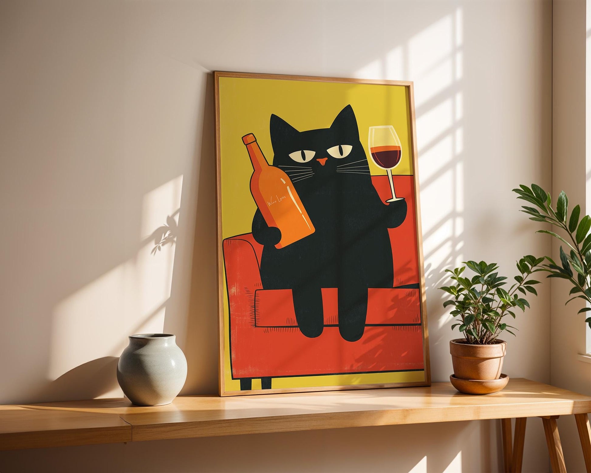 Kitchen Wall Art | Black Cat Wine Art