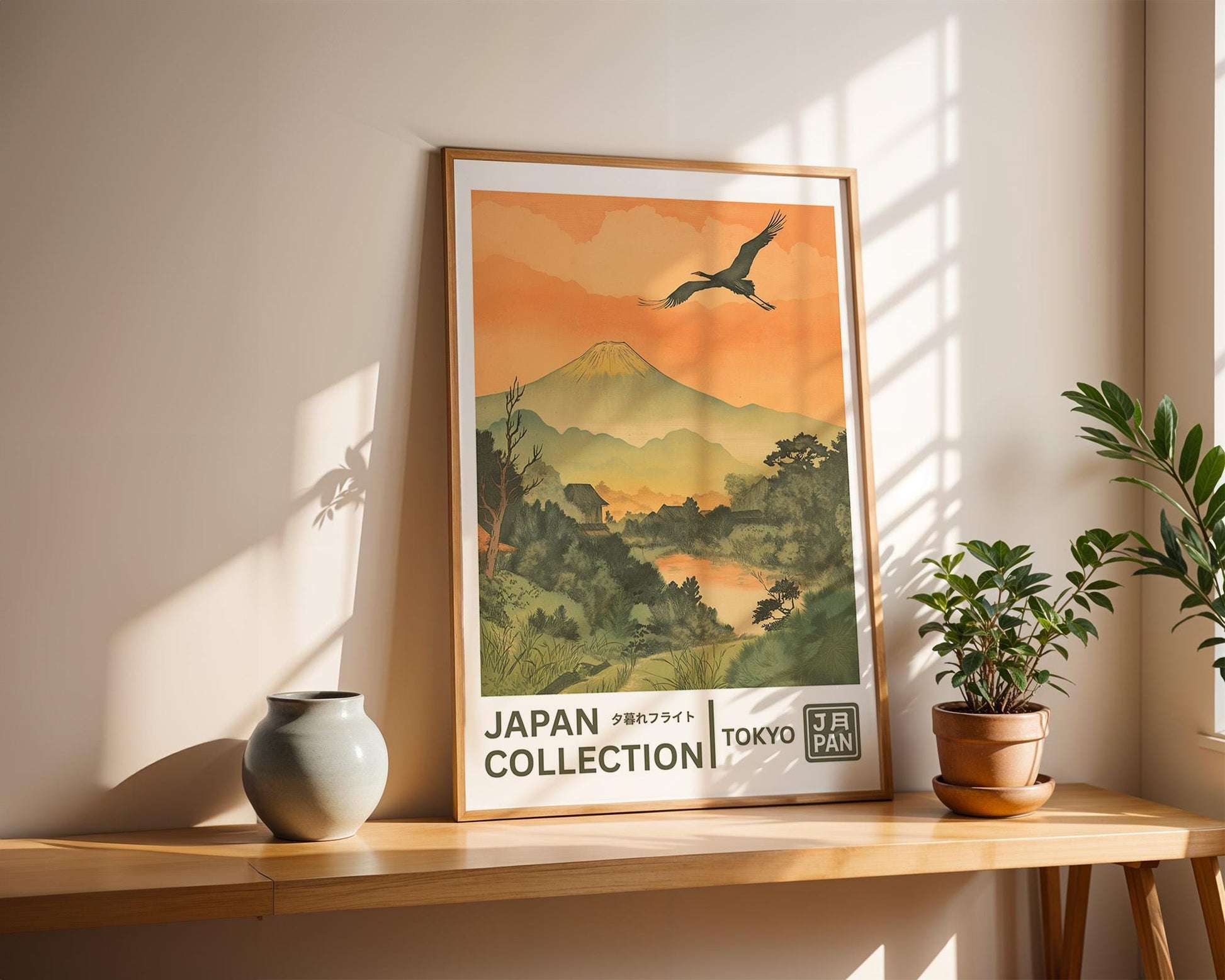 Japanese Wall Art | Ukiyo-e Crane & Mt. Fuji Artwork