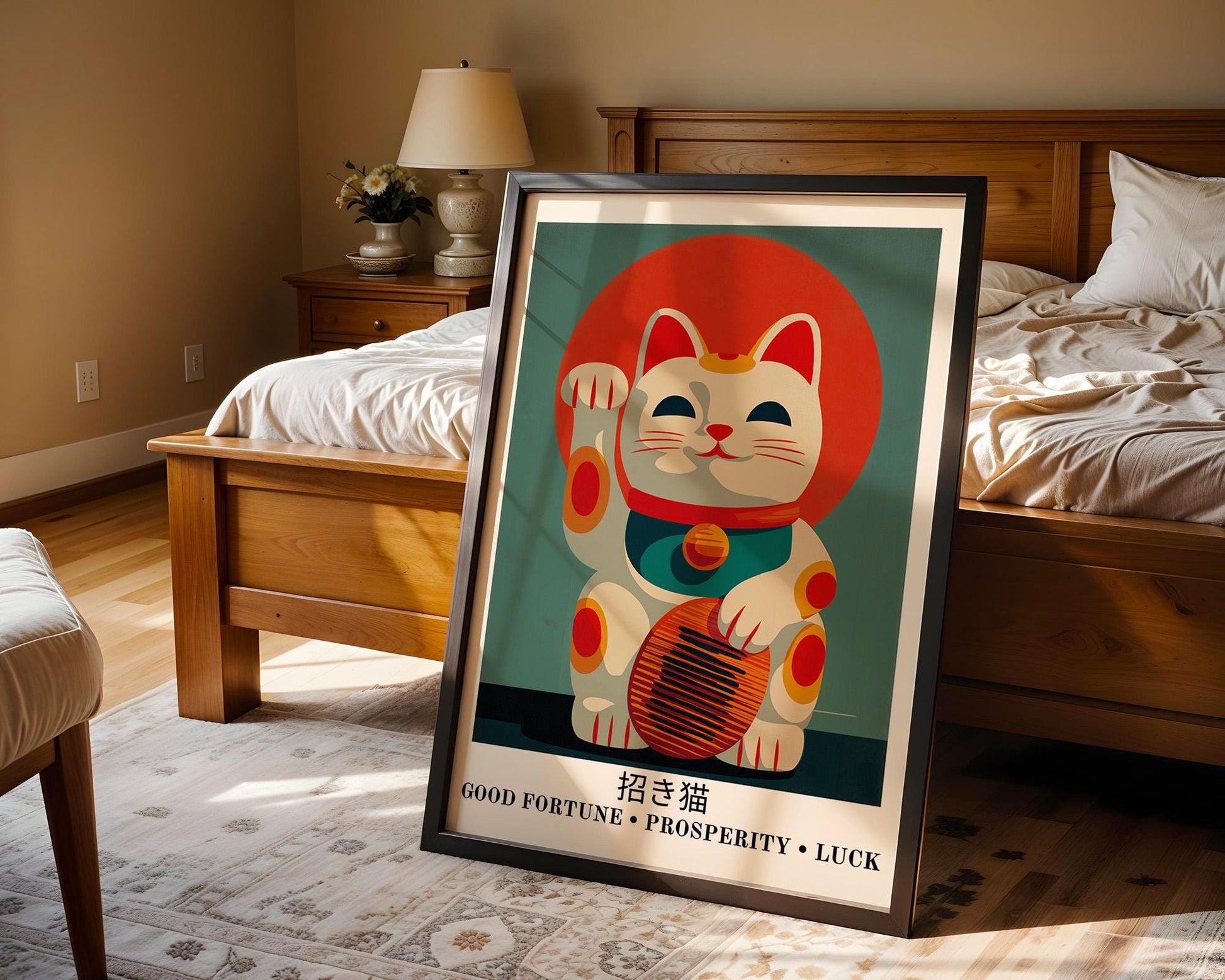 Japanese Wall Art | Japanese Lucky Cat Maneki Neko Art Print