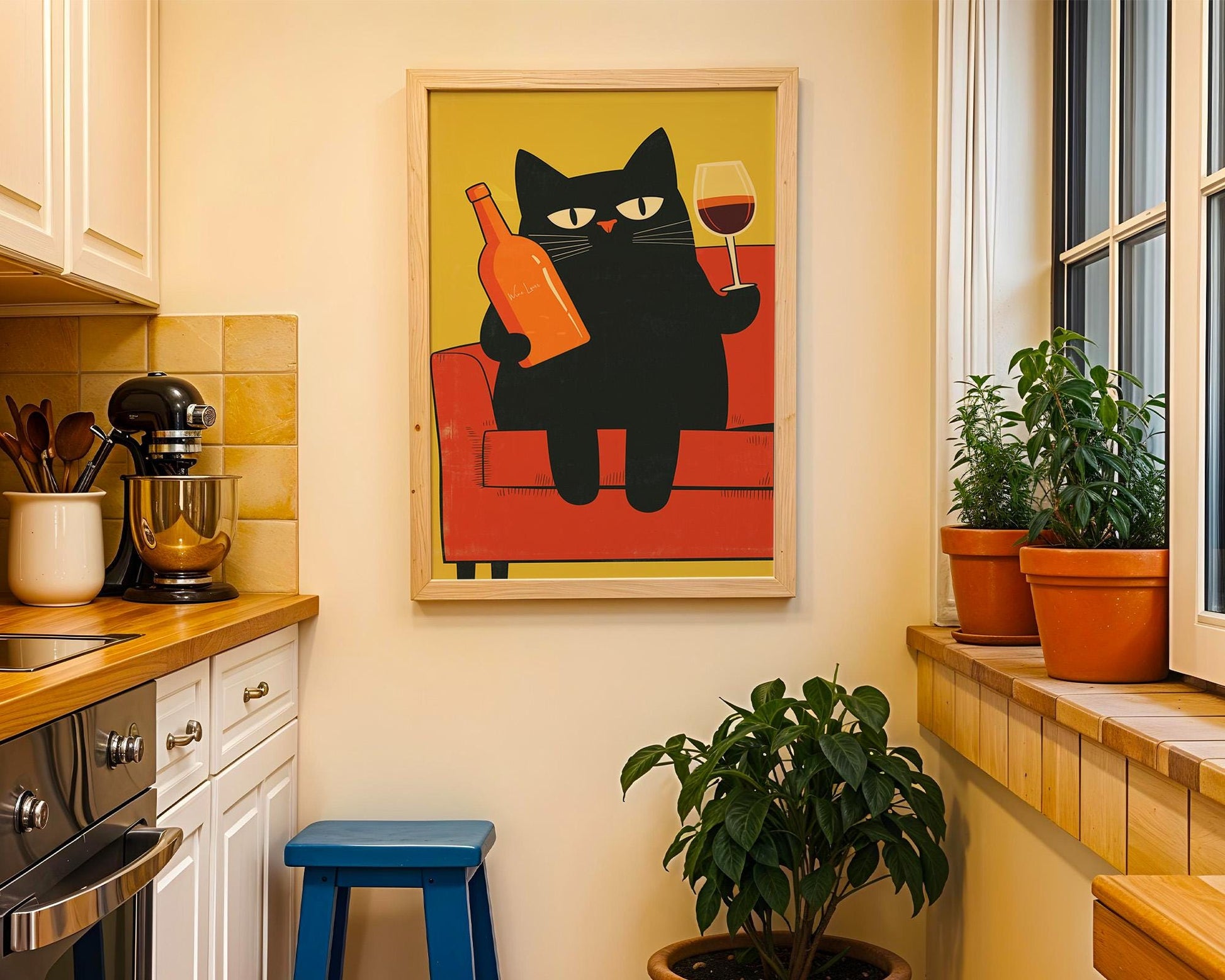 Kitchen Wall Art | Black Cat Wine Art