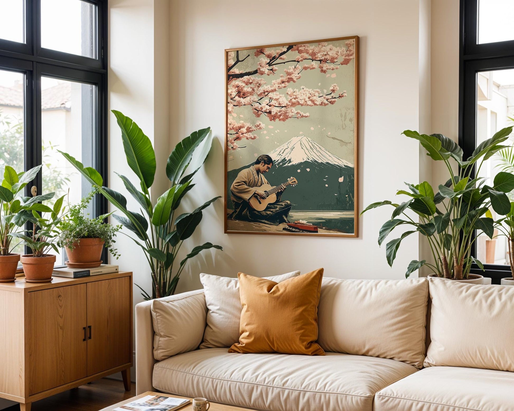 Japanese Wall Art Print | Cherry Blossom Art & Mount Fuji Poster