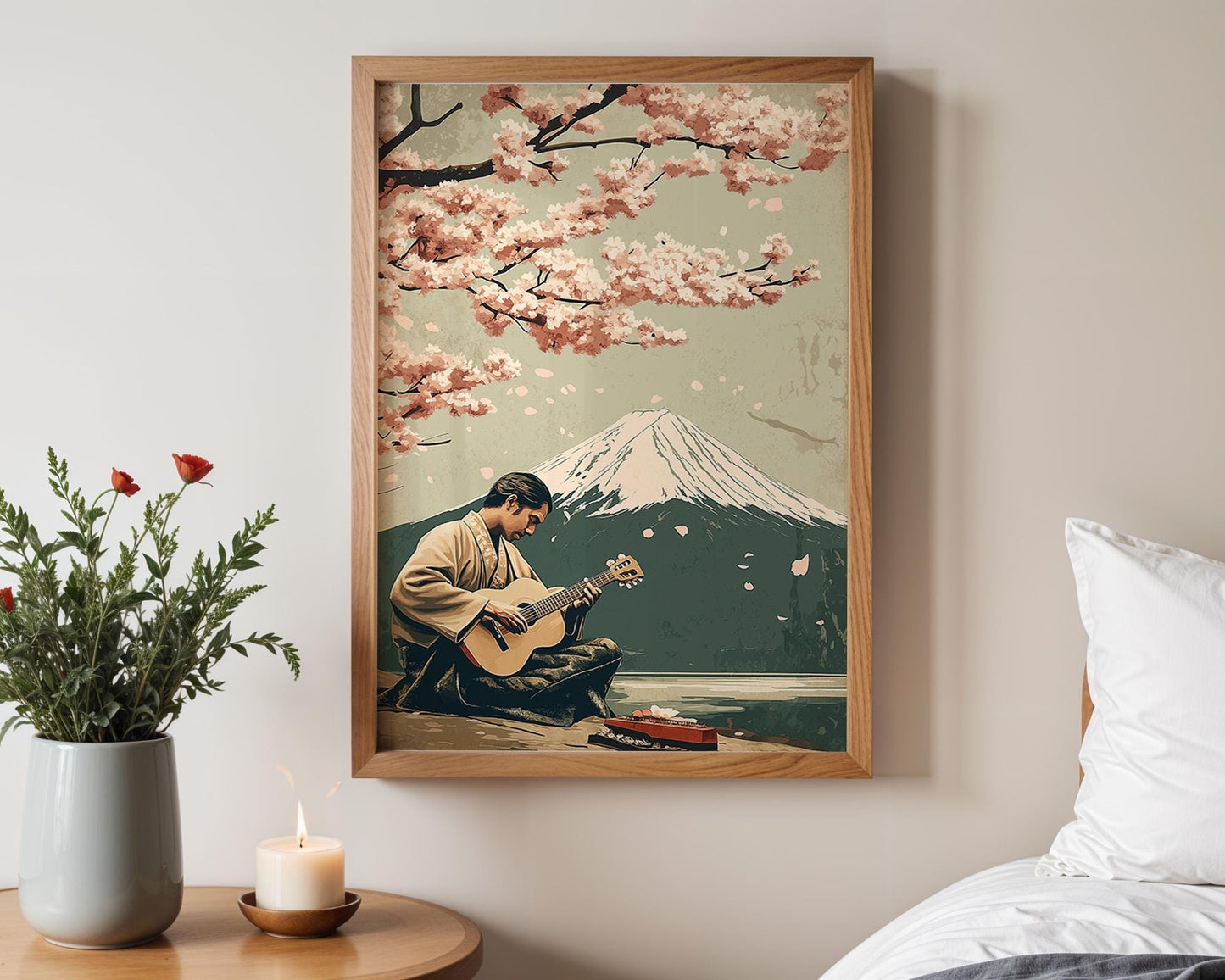 Japanese Wall Art Print | Cherry Blossom Art & Mount Fuji Poster