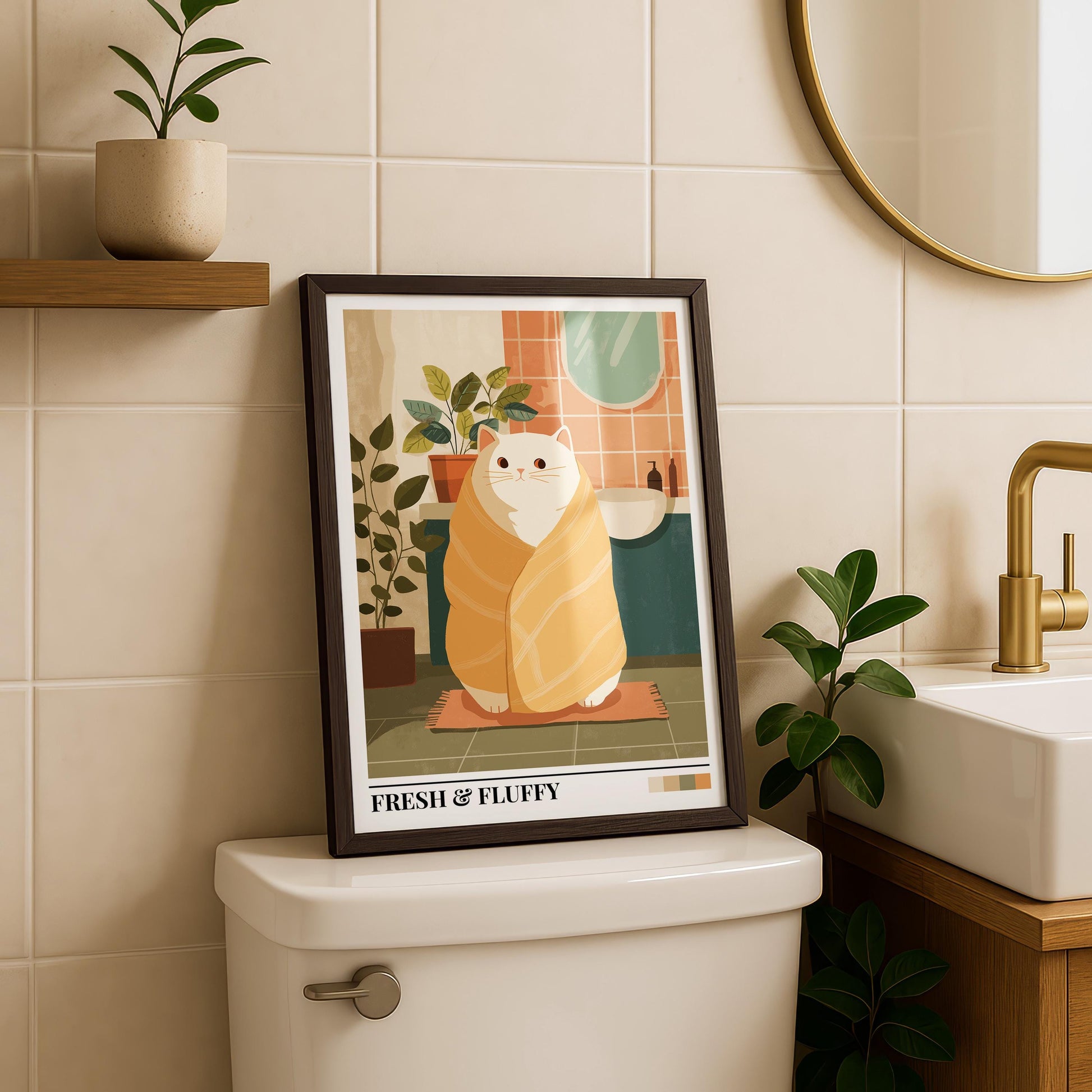 Bathroom Wall Art | Colorful Cat Bathroom Art Print