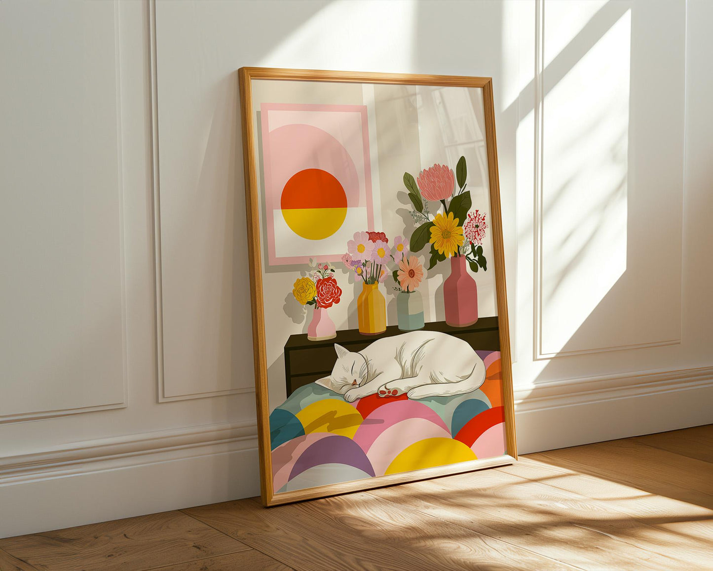 Abstract Cat Art | Retro Botanical Animal Maximalist Decor