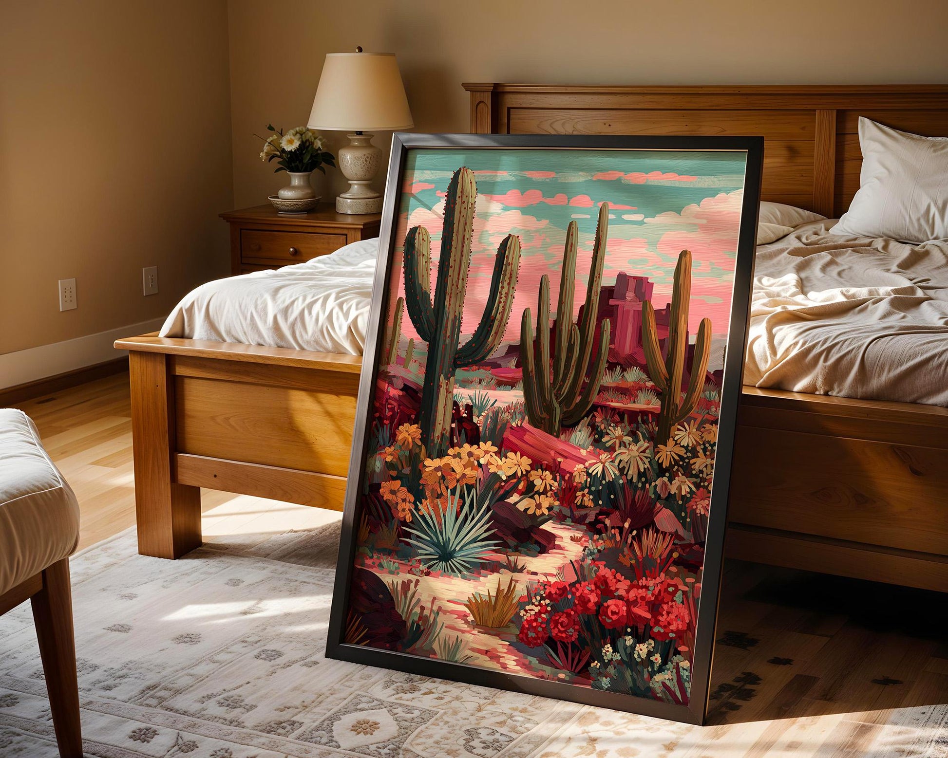 Maximalist Floral Wall Art | Vibrant Desert Cactus Print