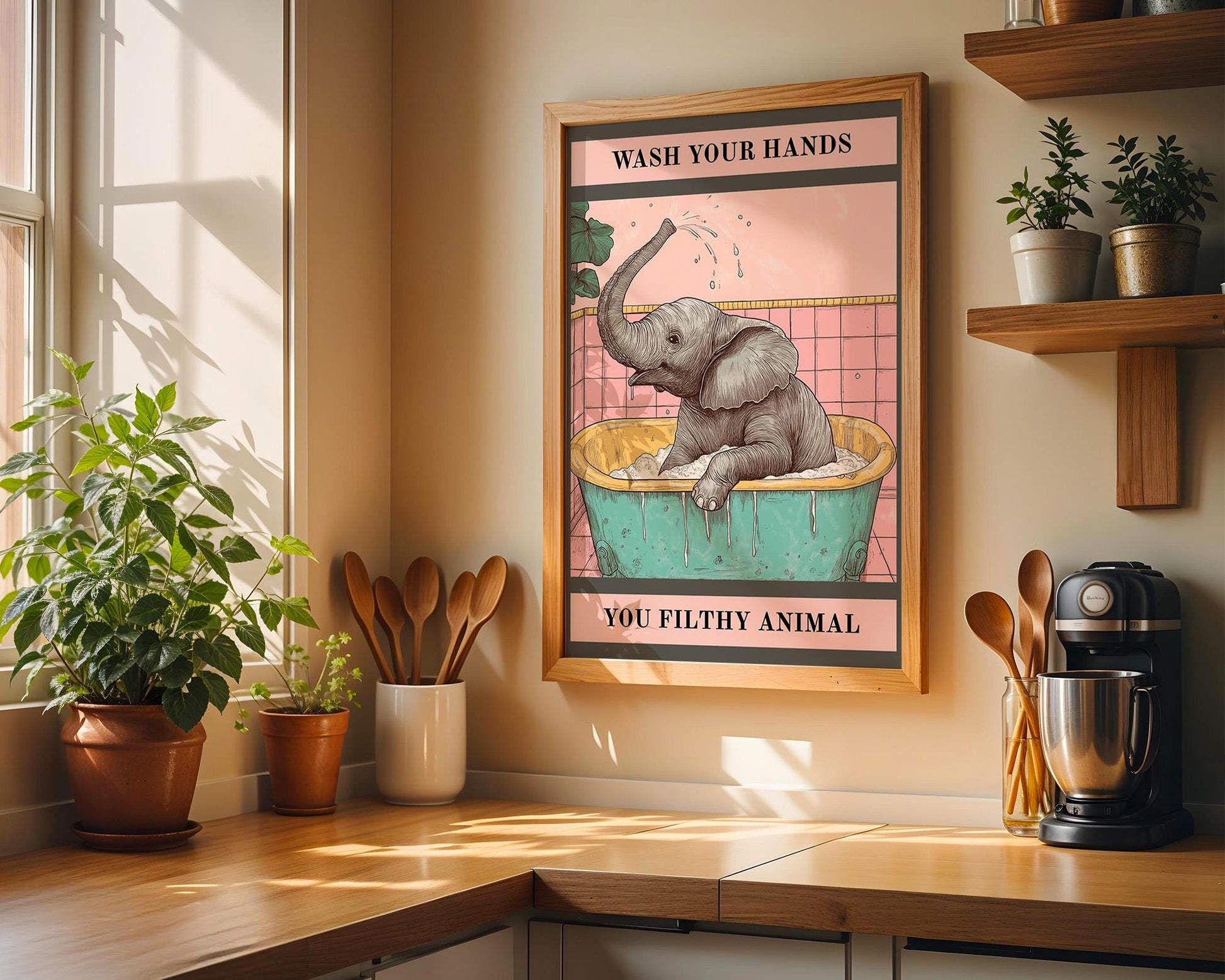 Bathroom Wall Art | Funny Elephant Bathroom Poster