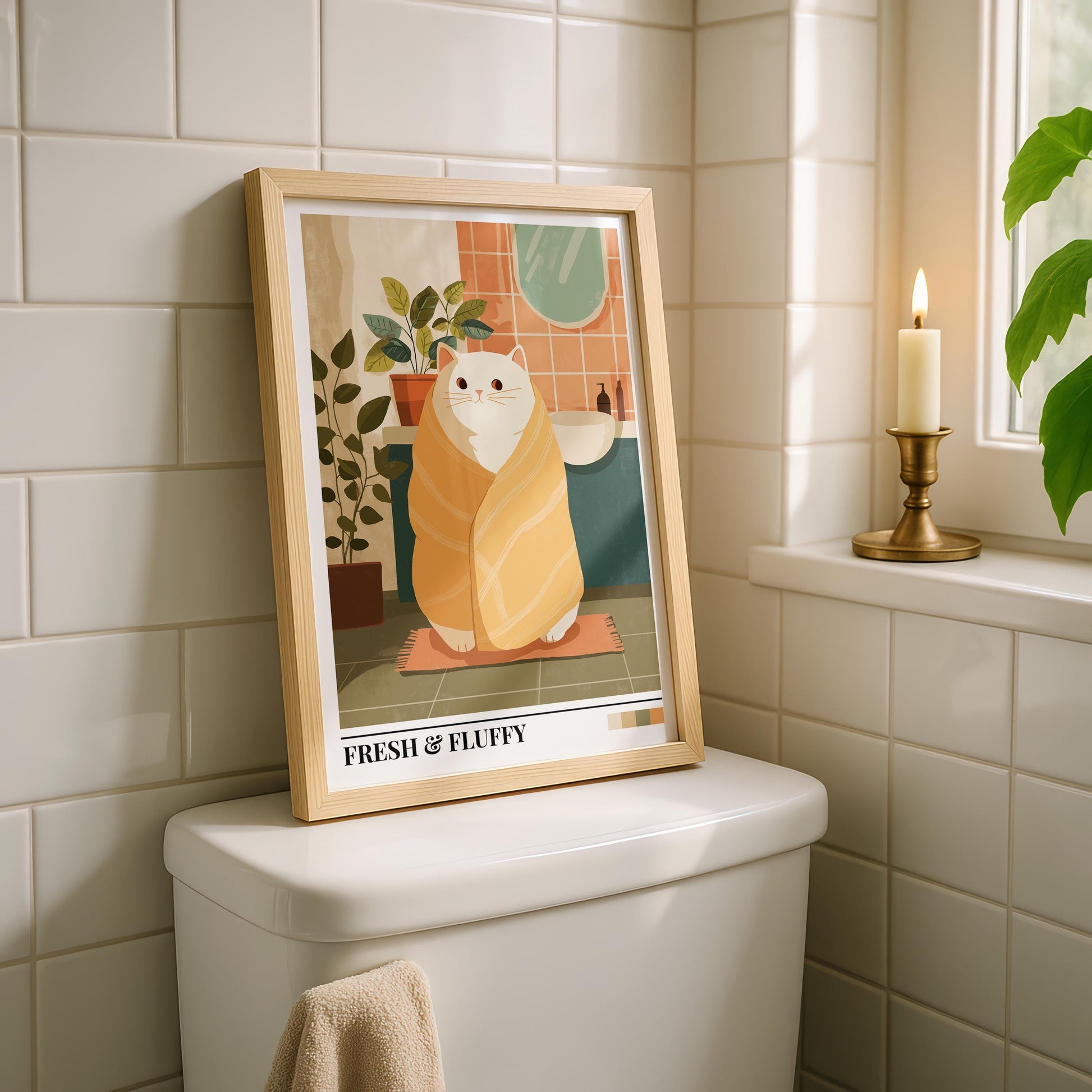 Bathroom Wall Art | Colorful Cat Bathroom Art Print