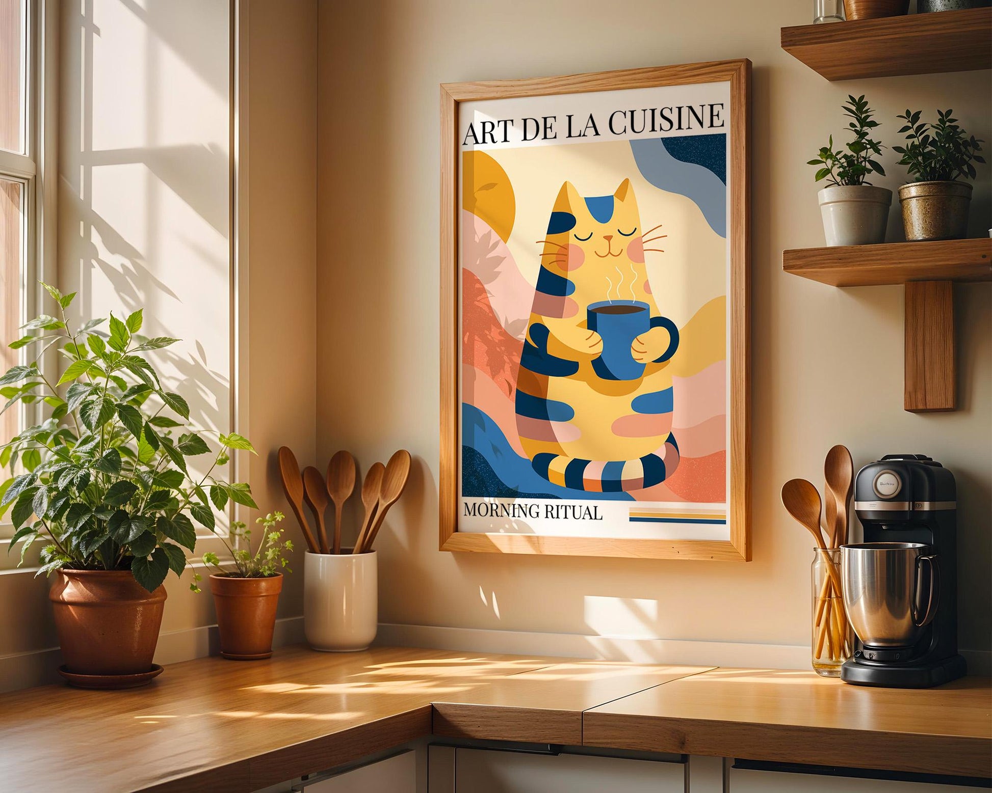 Kitchen Wall Art | Playful Cat Coffee Poster Decor