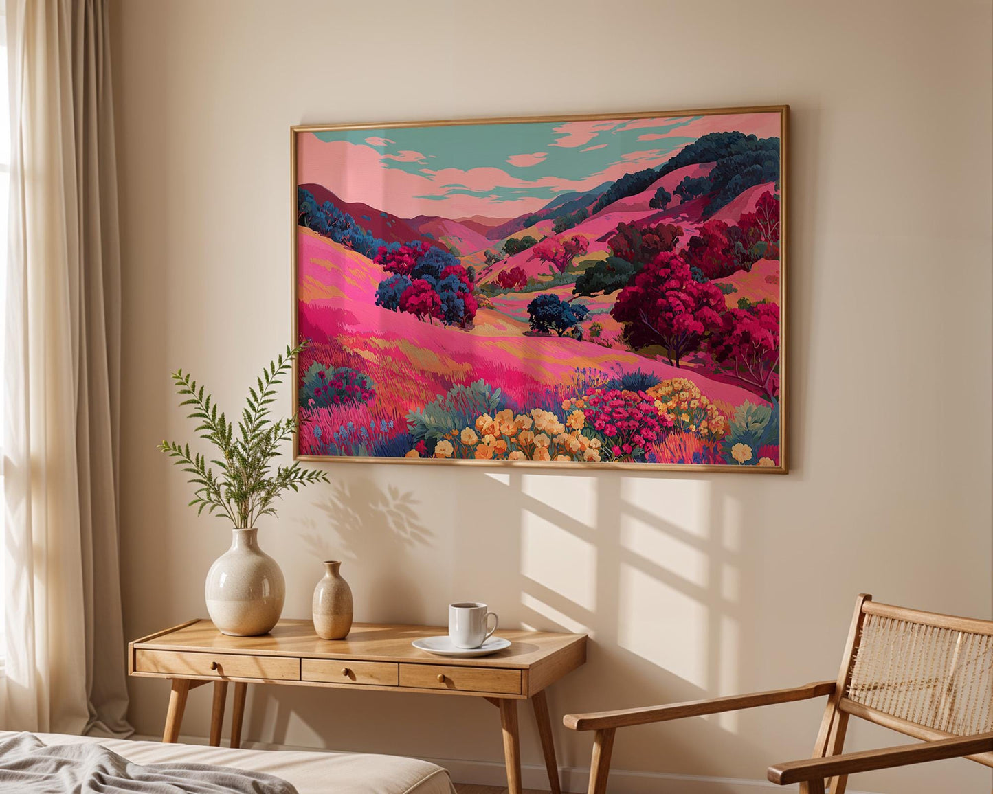 Dopamine Decor | Pink Floral Abstract Boho Botanical Print