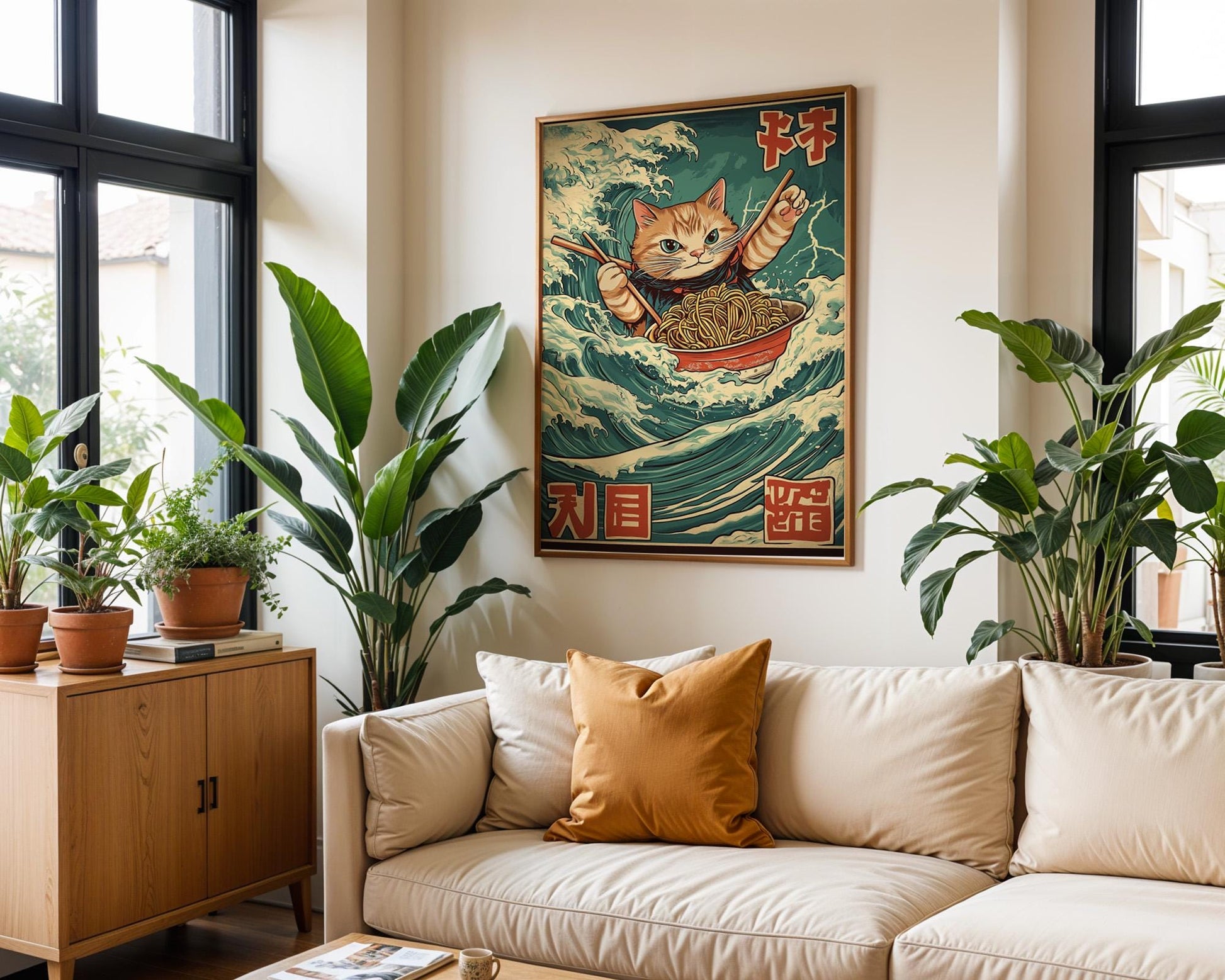 Japanese Wall Art | Samurai Cat Ramen Poster