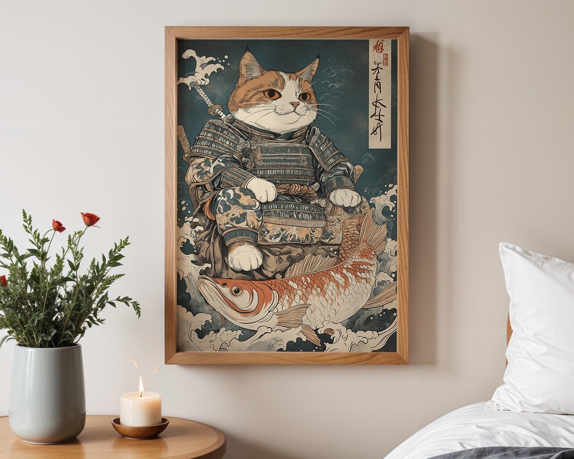Japanese Wall Art | Japanese Samurai Cat Poster