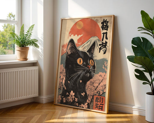 Japanese Wall Art | Japanese Black Cat Poster